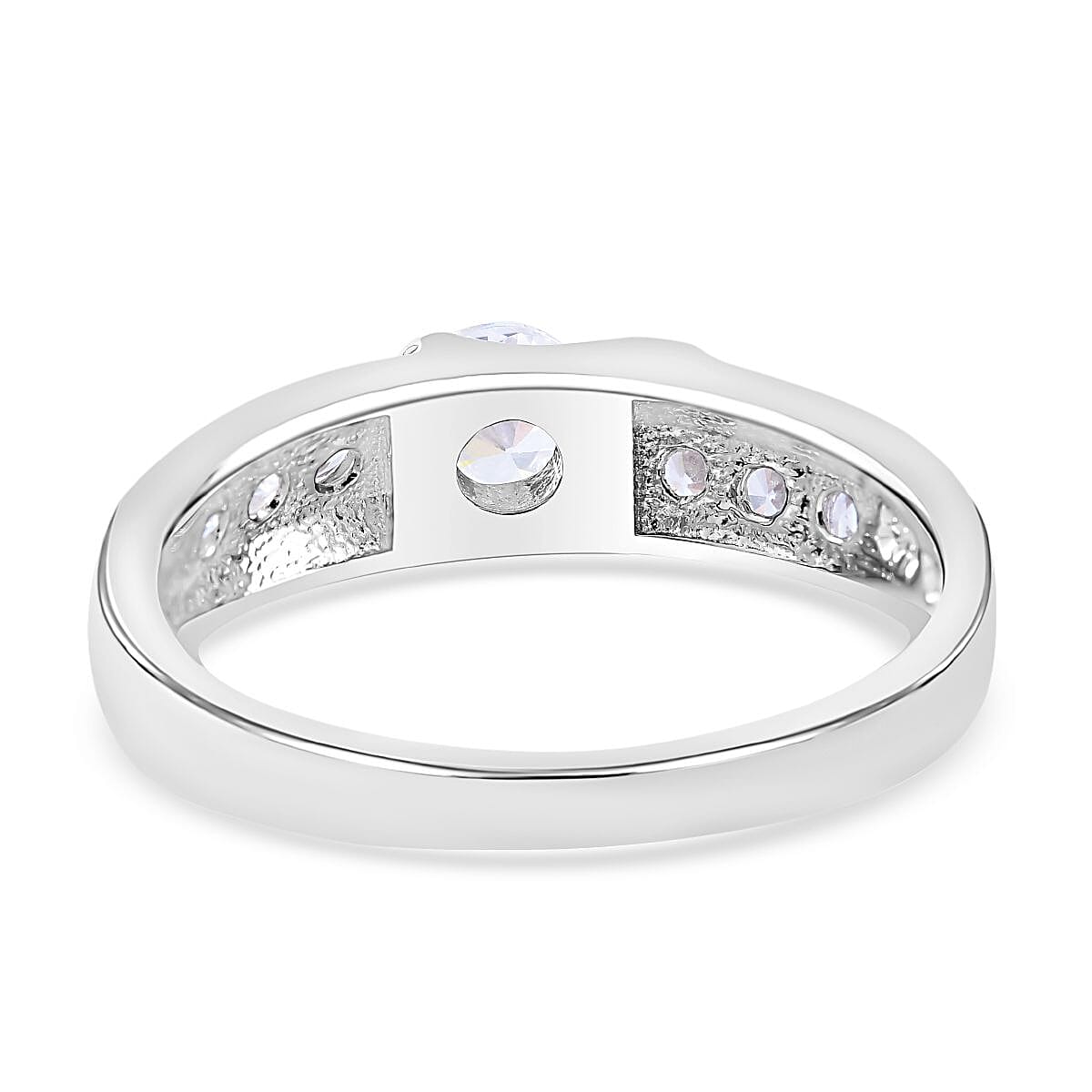NY Close Out- Simulated Diamond Ring in Rhodium Overlay Sterling Silver