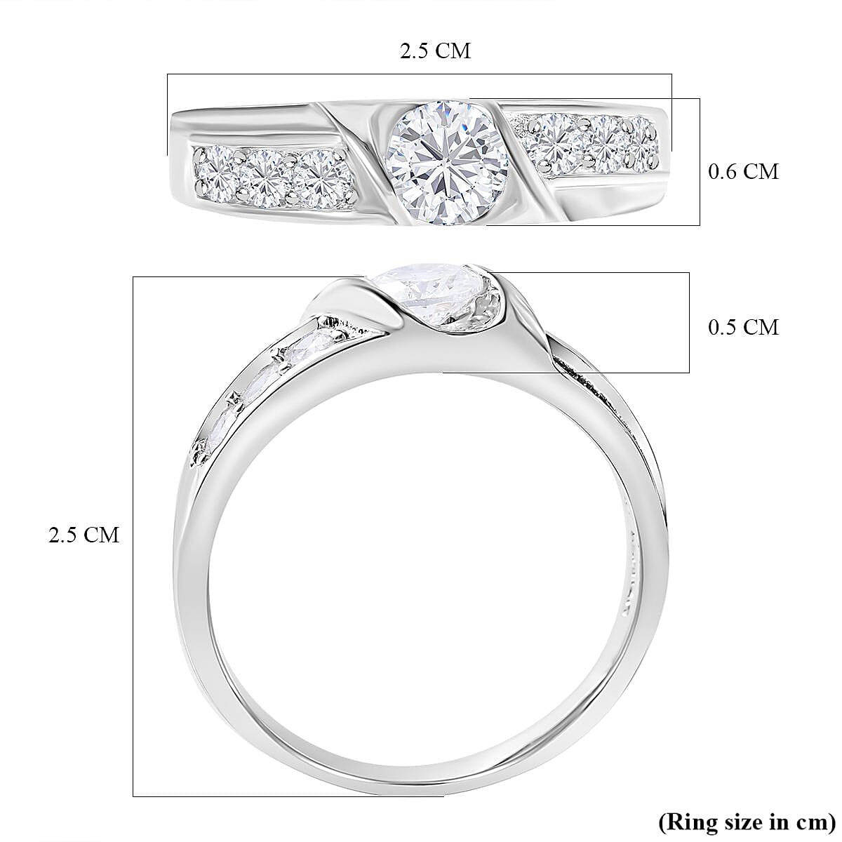 NY Close Out- Simulated Diamond Ring in Rhodium Overlay Sterling Silver