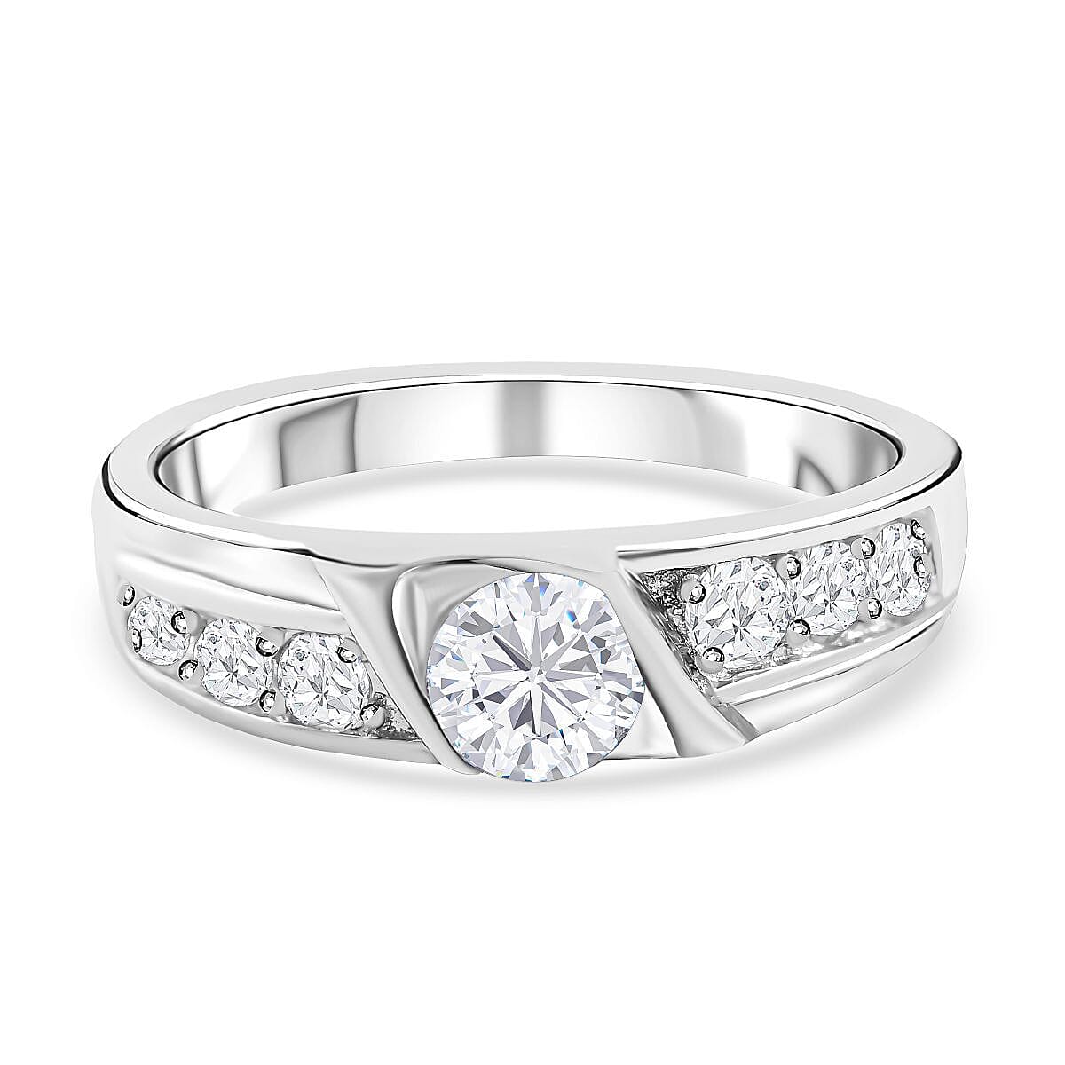 NY Close Out- Simulated Diamond Ring in Rhodium Overlay Sterling Silver