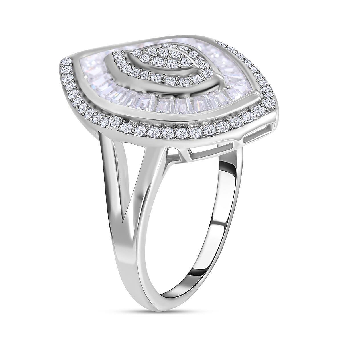 Bangkok Closeout Deal -Simulated Diamond Ring in Rhodium Overlay Sterling Silver