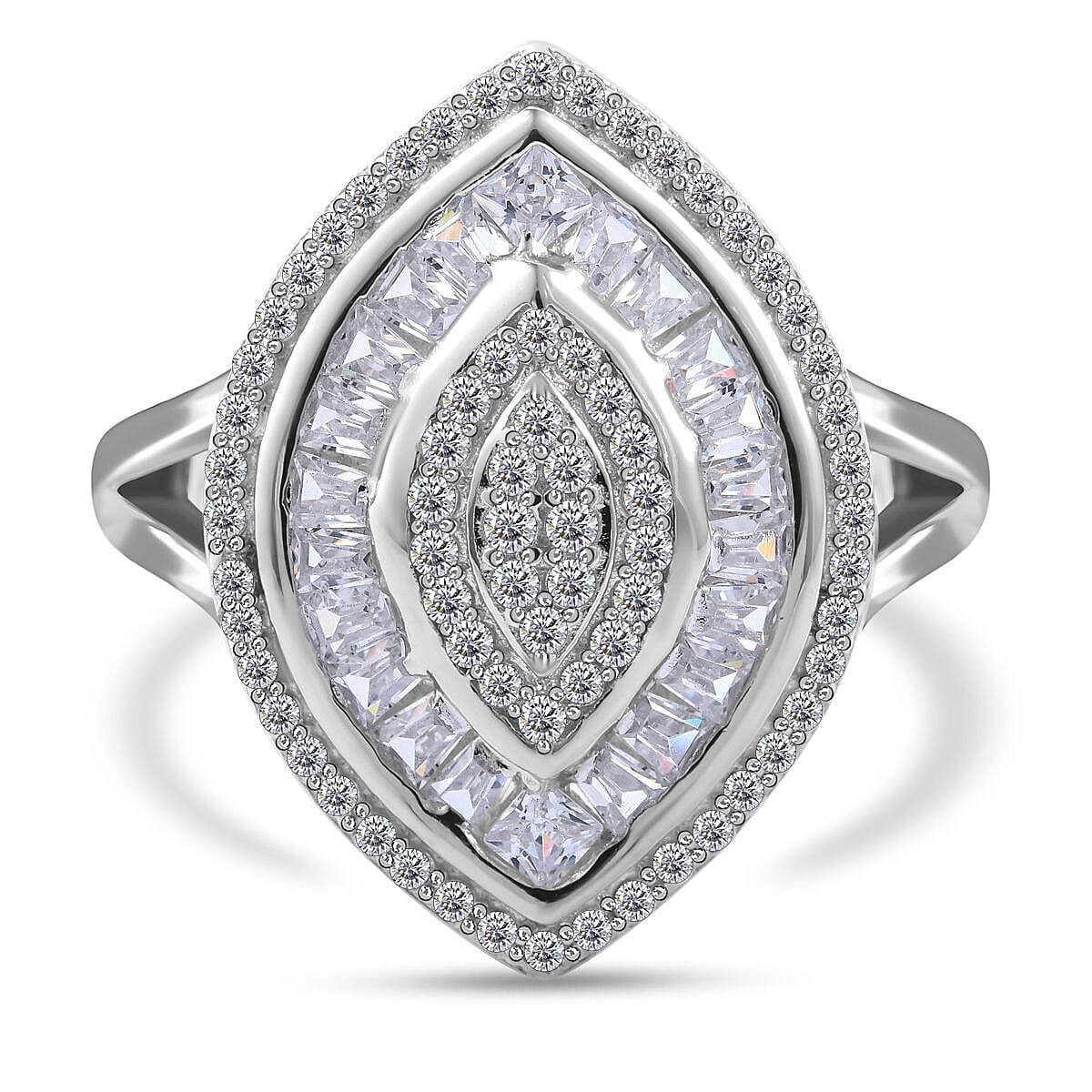 Bangkok Closeout Deal -Simulated Diamond Ring in Rhodium Overlay Sterling Silver