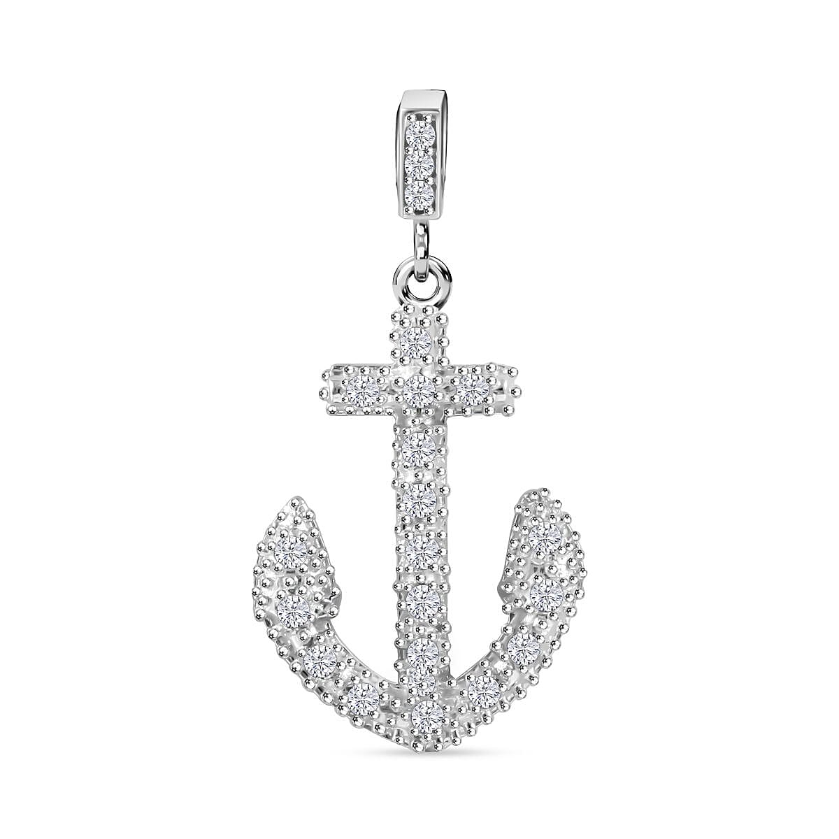 NY Closeout - Cubic Zirconia Anchor Pendant in Sterling Silver