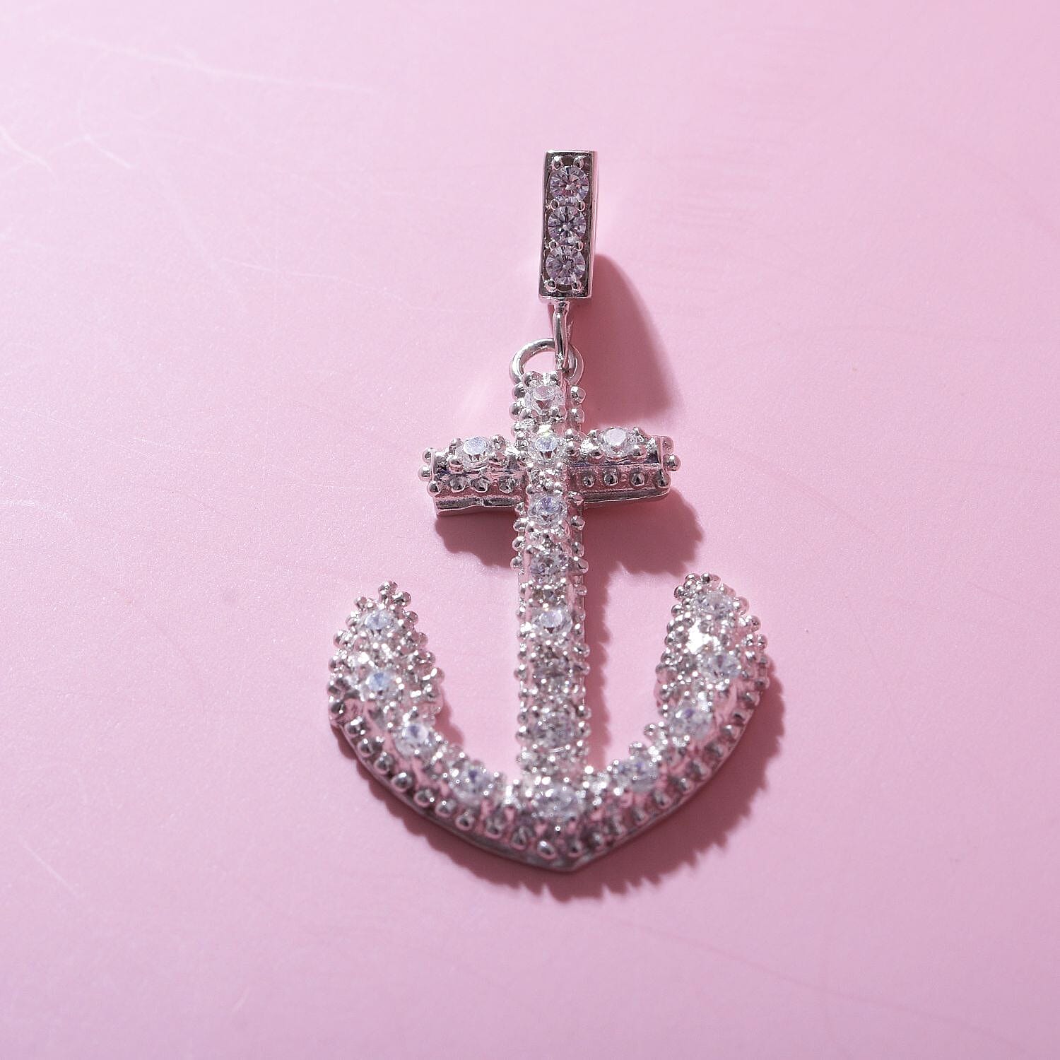 NY Closeout - Cubic Zirconia Anchor Pendant in Sterling Silver