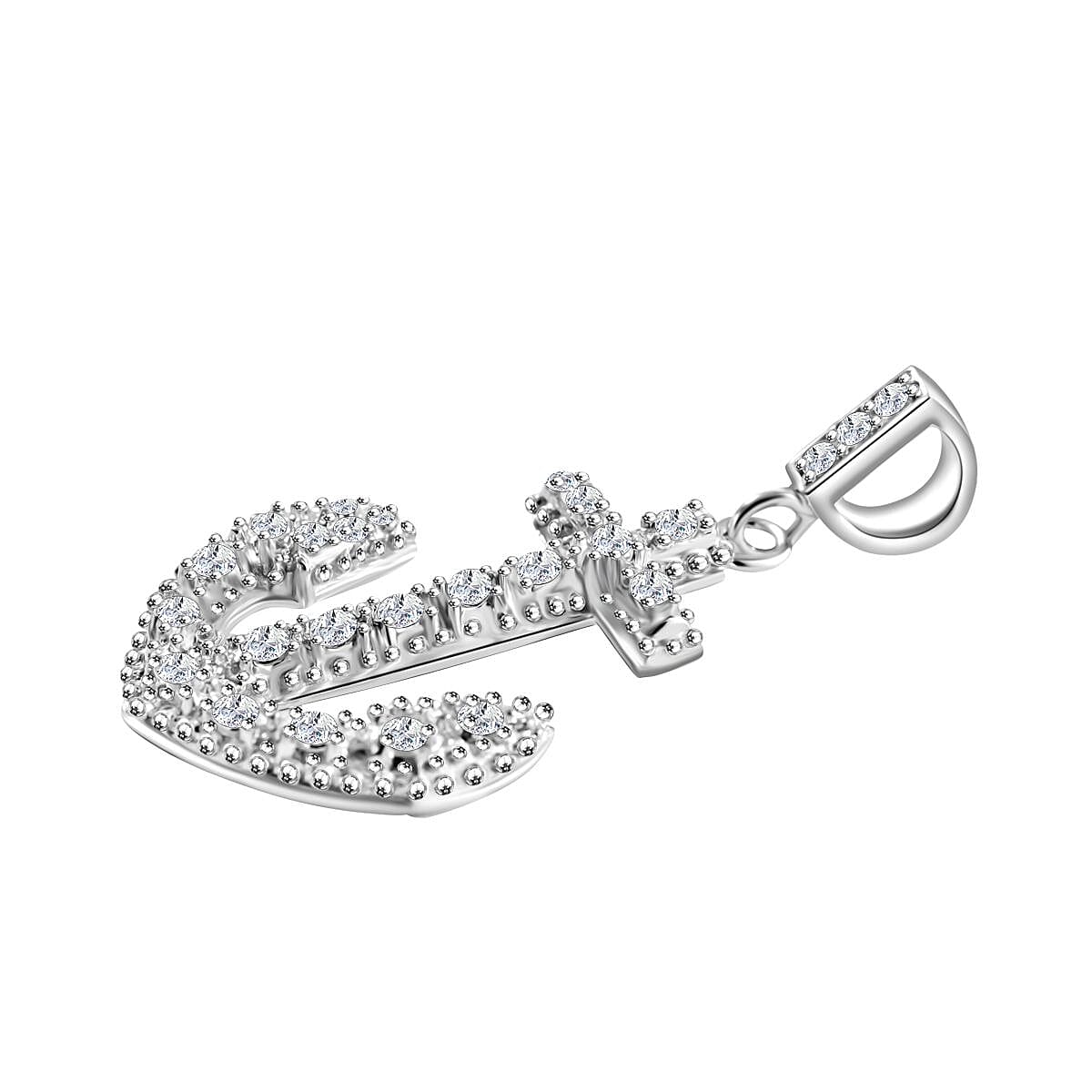 NY Closeout - Cubic Zirconia Anchor Pendant in Sterling Silver