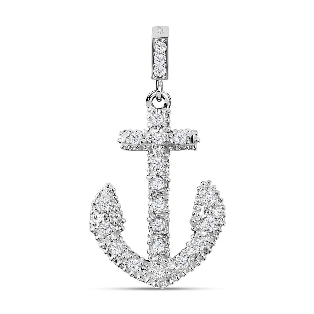 NY Closeout - Cubic Zirconia Anchor Pendant in Sterling Silver