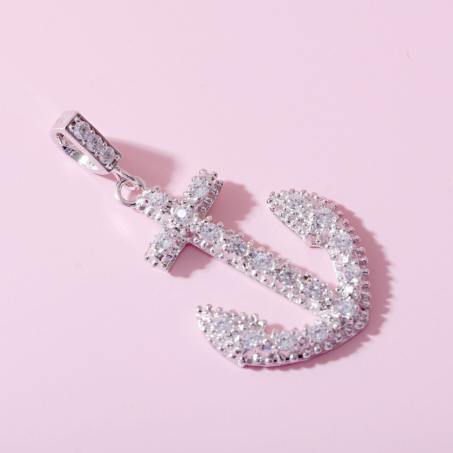 NY Closeout - Cubic Zirconia Anchor Pendant in Sterling Silver