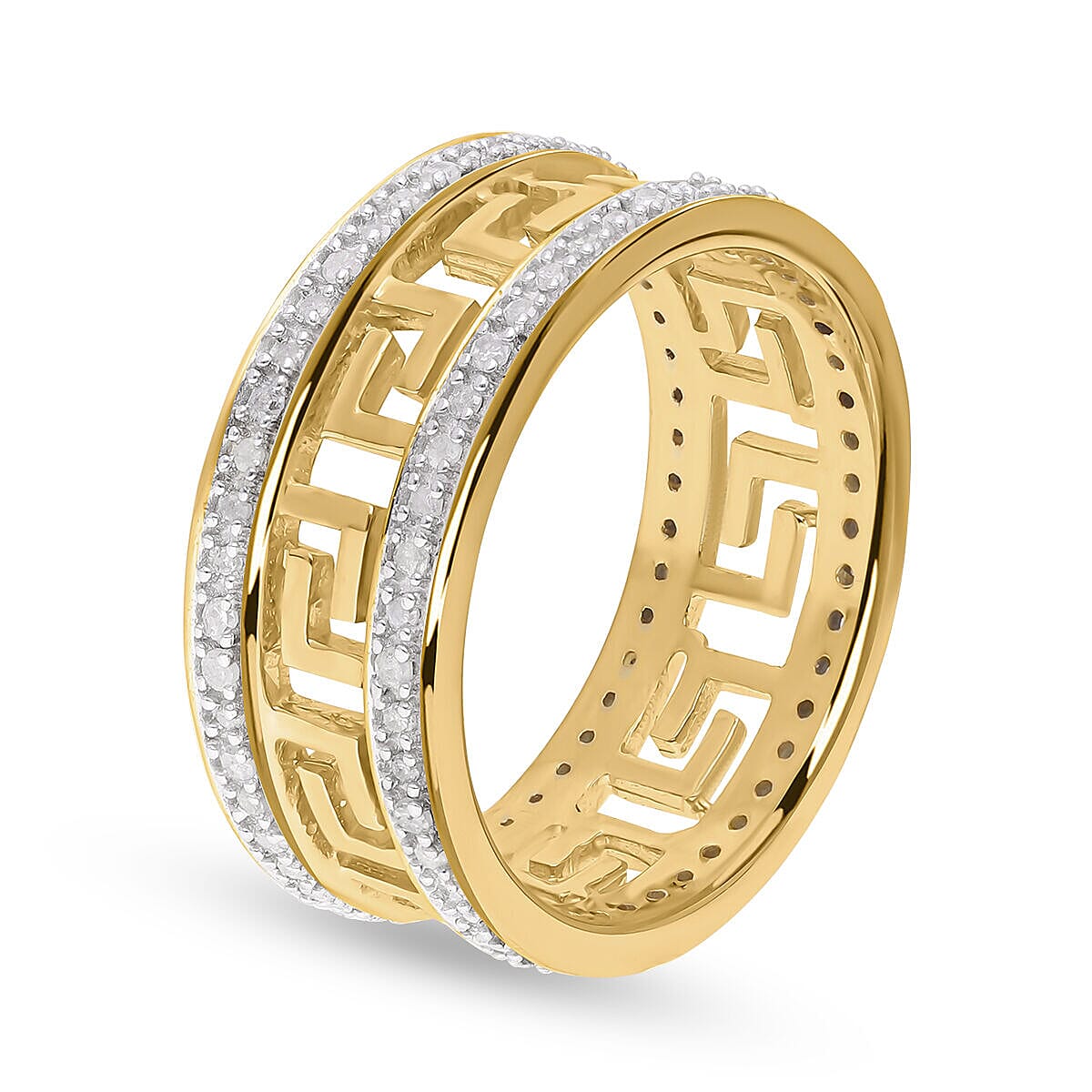 Diamond Greek Key Ring in Vermeil Yellow Gold Plated Sterling Silver 0.50 Ct.