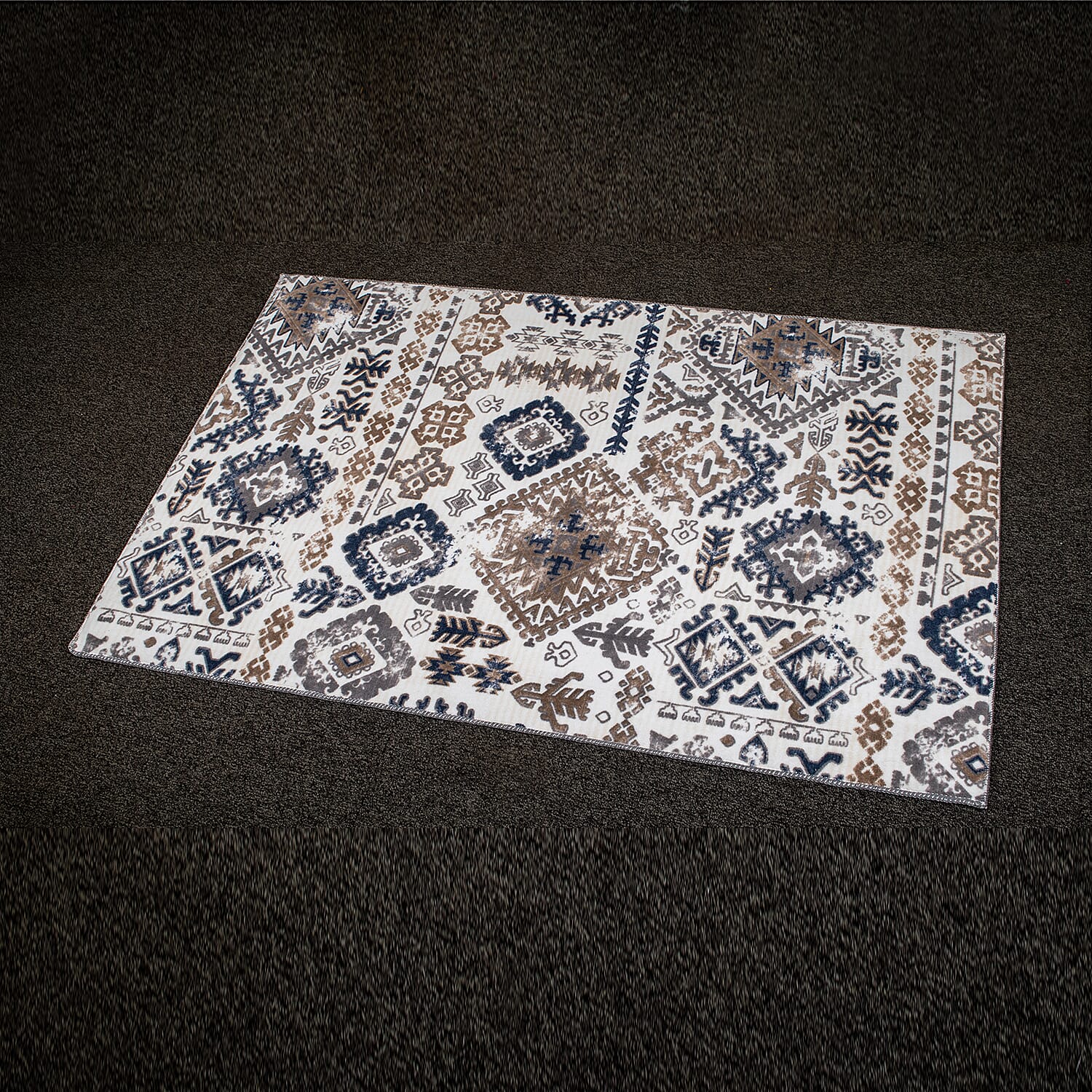 Anti-Slippery Latex Rugs (Size 130x60 cm) - White, Blue and Brown