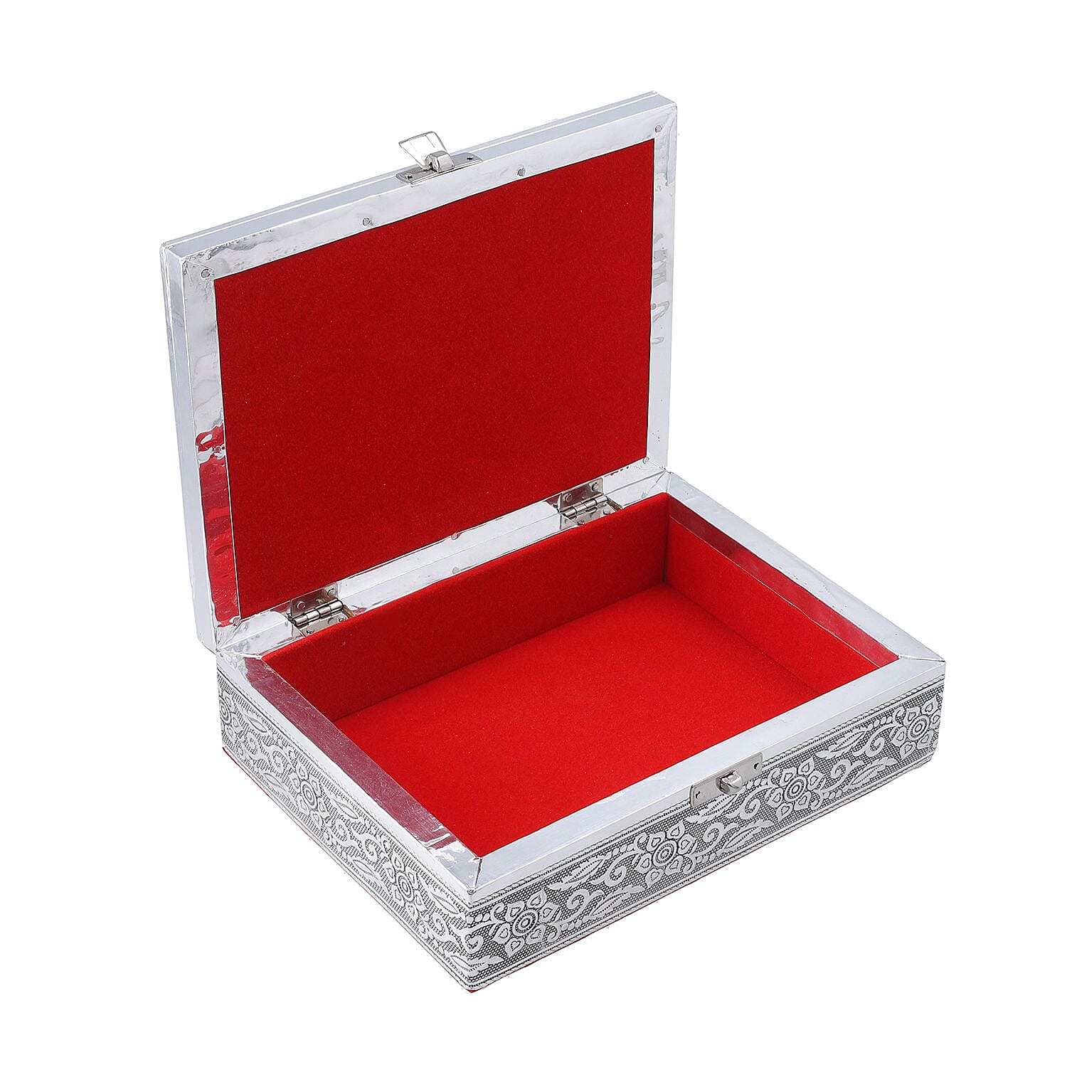 Peacock 3D Embossed Aluminium Oxidized Storage Box (Size 21x15x6 cm) - Silver