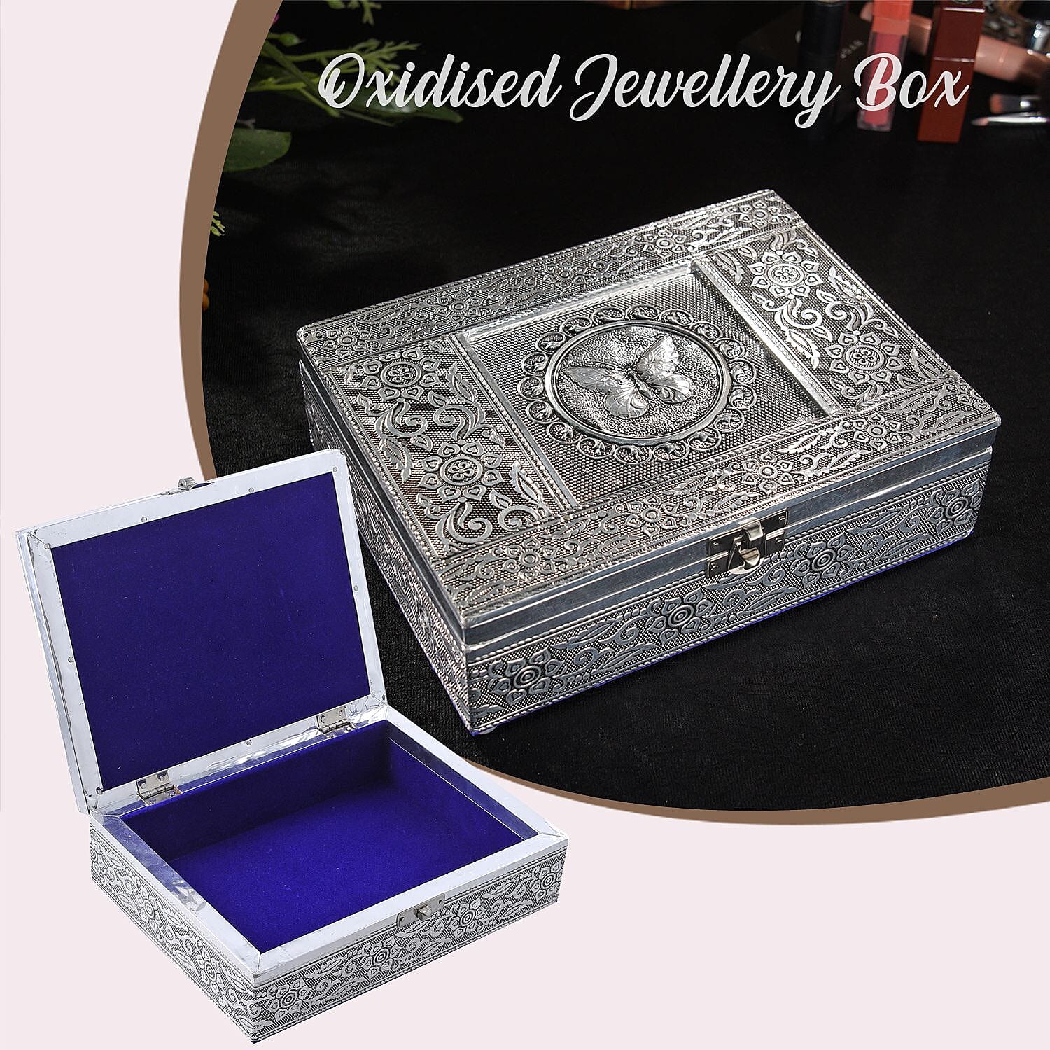 Handcrafted 3D Butterfly Embossed Storage Box (Size 21x16x6 cm)