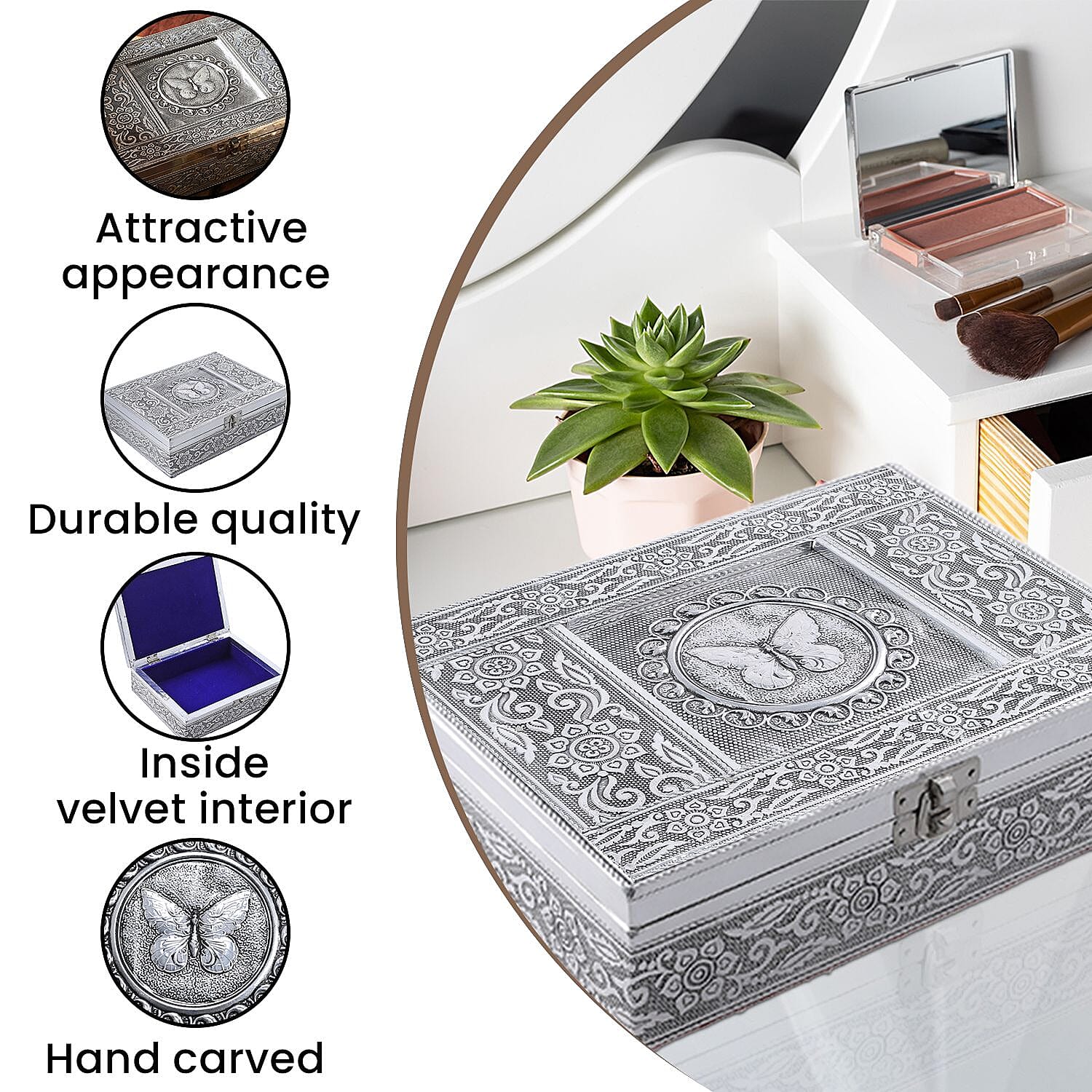 Handcrafted 3D Butterfly Embossed Storage Box (Size 21x16x6 cm)