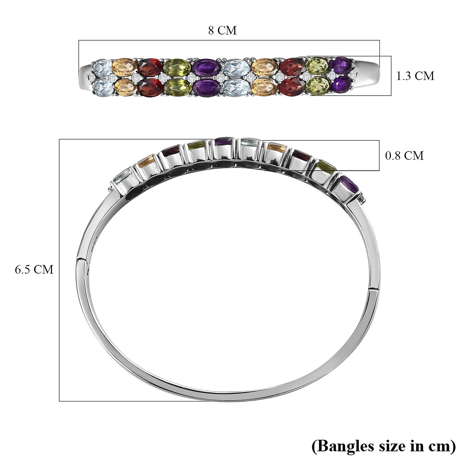 Citrine, Skyblue Topaz & Multi Gemstone Bangle (Size 7.5) 10.00 Ct.