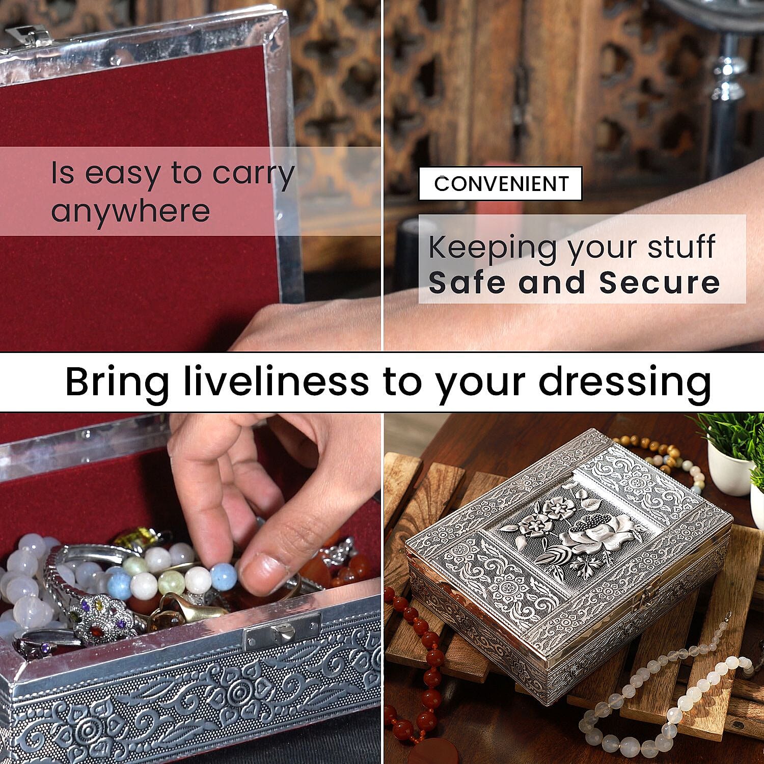 Handcrafted 3D Flower Embossed Storage Box (Size 21x16x6 cm) - Silver