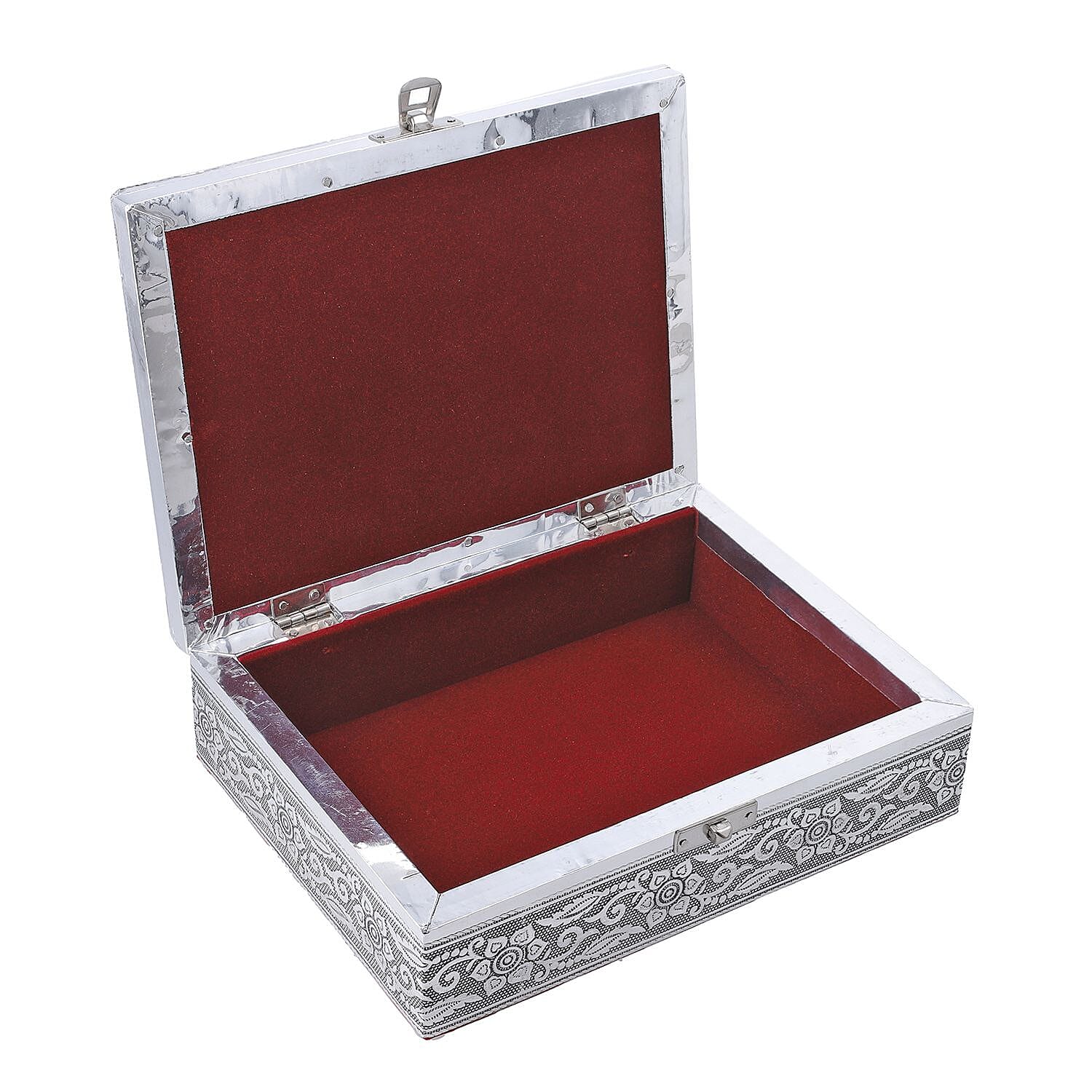 Handcrafted 3D Flower Embossed Storage Box (Size 21x16x6 cm) - Silver