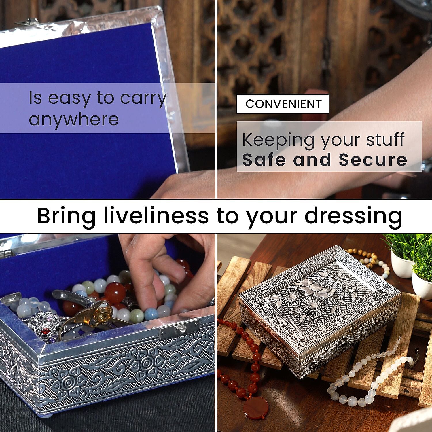 Handmade Flower Embossed Aluminium Storage Box (Size 21x16x6 cm)