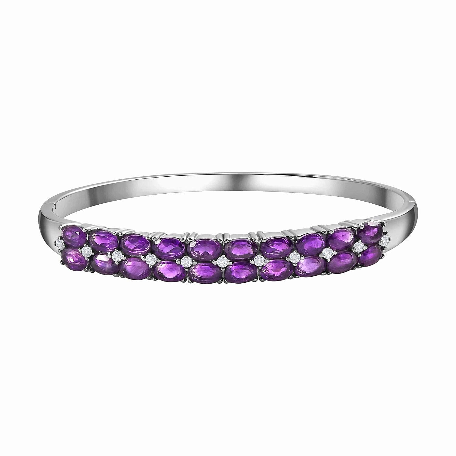 Bank Holiday Monday Bonanza-Amethyst and Natural Zircon Half-Eternity Bangle (Size - 7.5) 9.66 Ct.