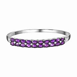 Amethyst and Natural Cambodian Zircon Full Bangle (Size - 7.5) in Stainless Steel 9.653 Ct.