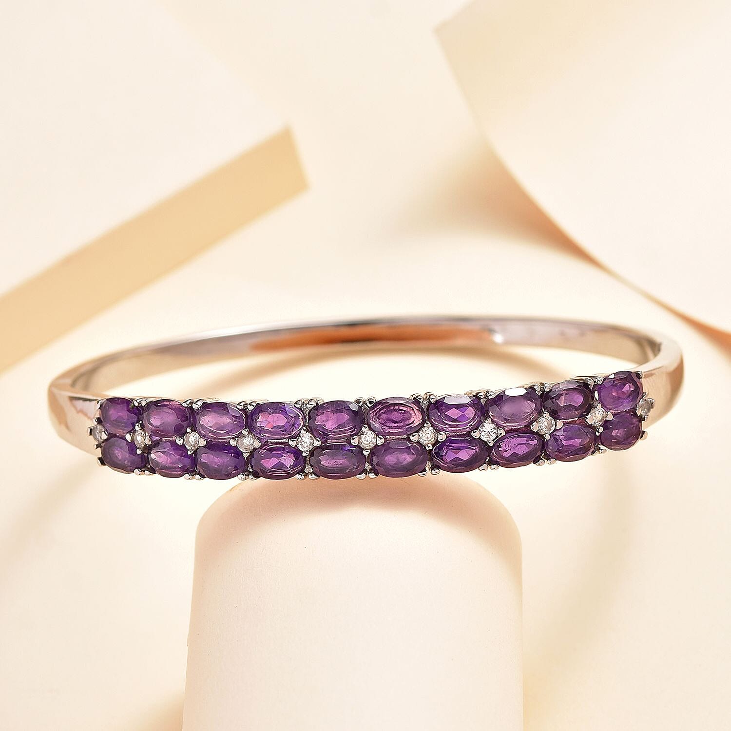 Bank Holiday Monday Bonanza-Amethyst and Natural Zircon Half-Eternity Bangle (Size - 7.5) 9.66 Ct.