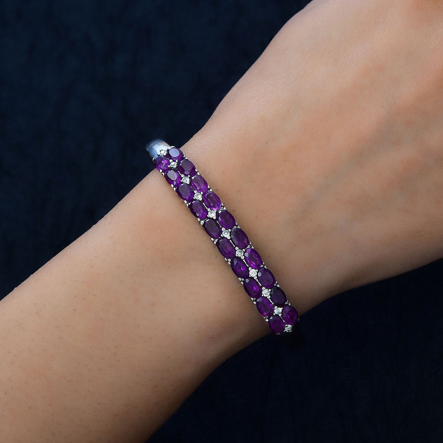 Bank Holiday Monday Bonanza-Amethyst and Natural Zircon Half-Eternity Bangle (Size - 7.5) 9.66 Ct.