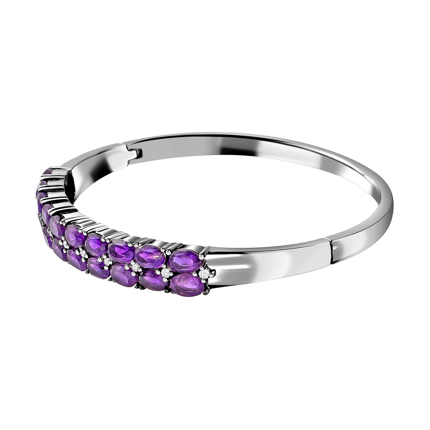 Bank Holiday Monday Bonanza-Amethyst and Natural Zircon Half-Eternity Bangle (Size - 7.5) 9.66 Ct.