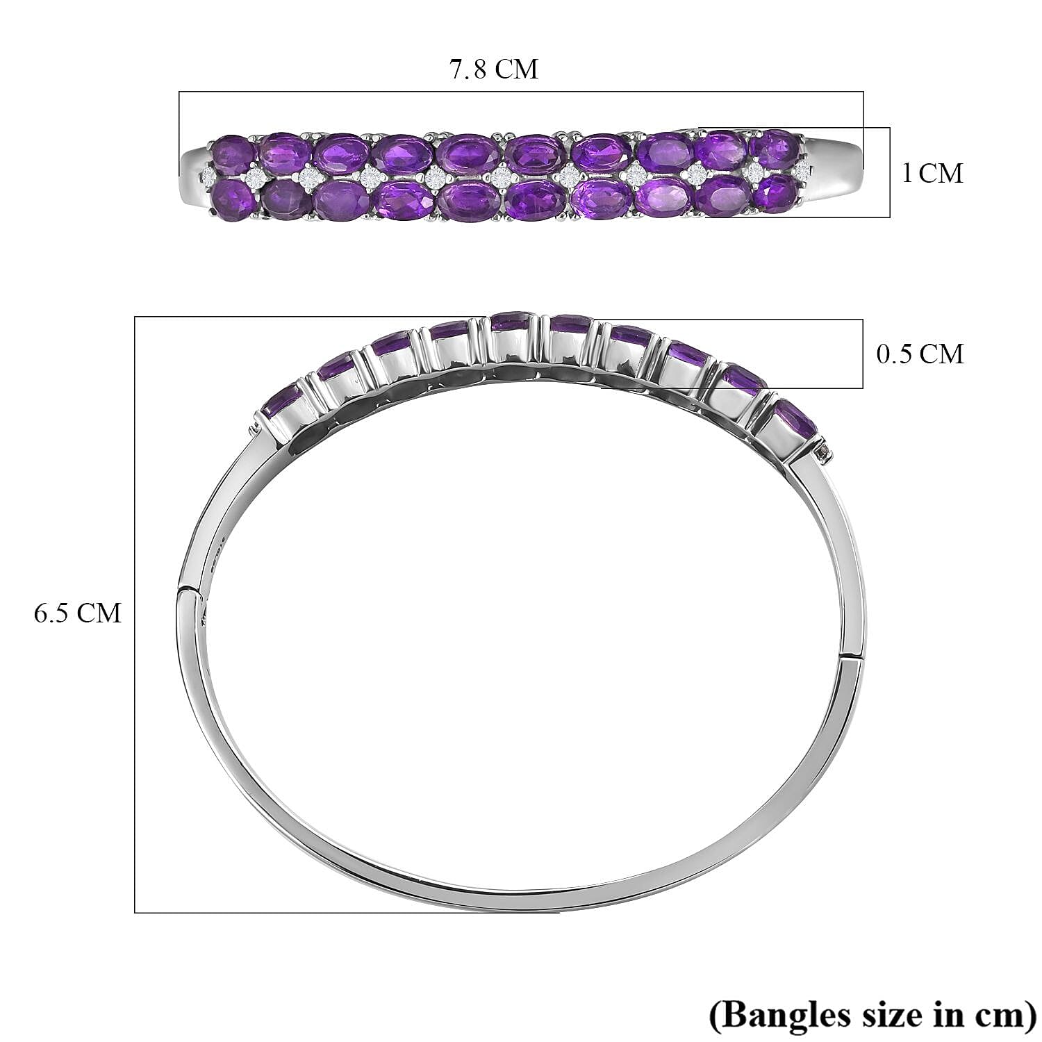Bank Holiday Monday Bonanza-Amethyst and Natural Zircon Half-Eternity Bangle (Size - 7.5) 9.66 Ct.