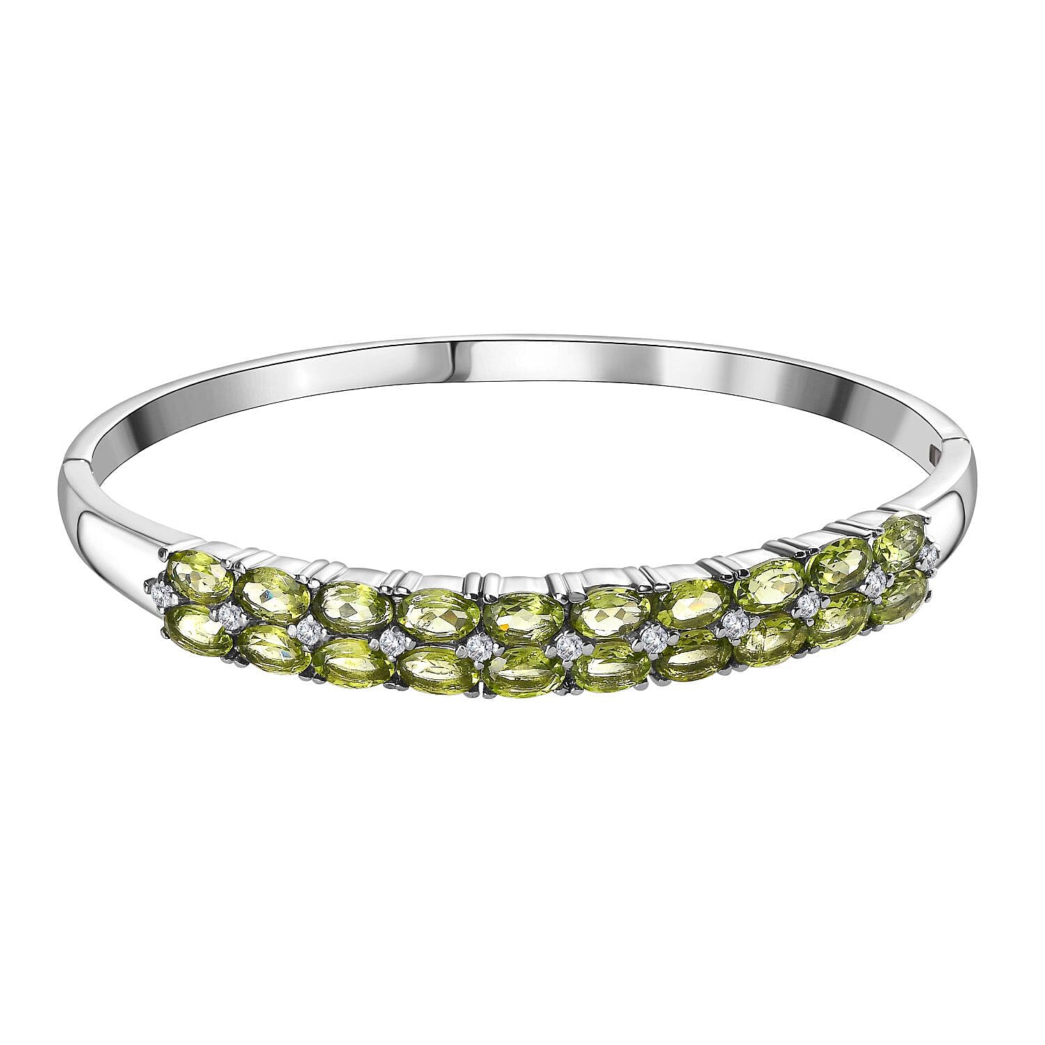 Natural Hebei Peridot and Natural Zircon Bangle (Size - 7.5) 10.75 Ct.