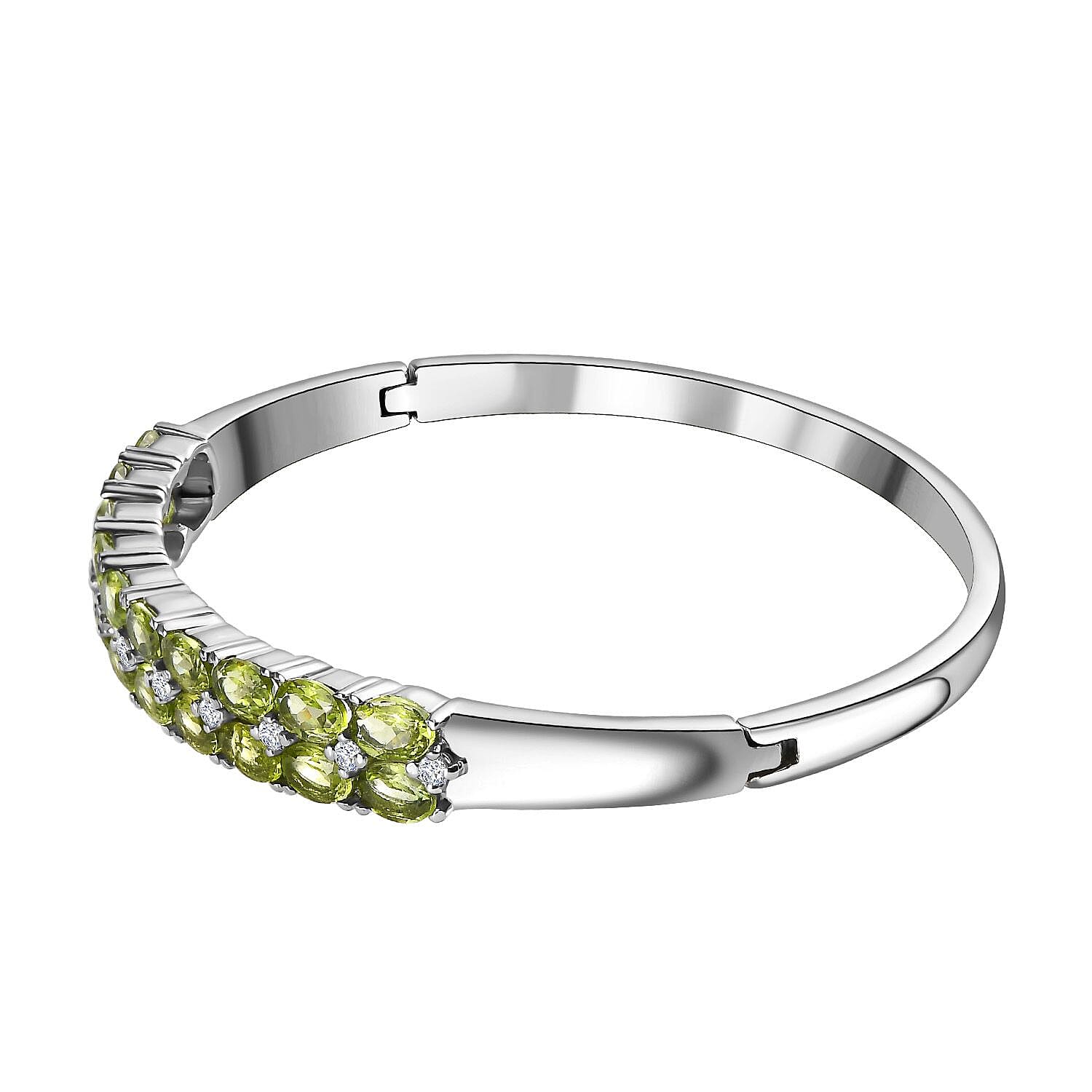 Natural Hebei Peridot and Natural Zircon Bangle (Size - 7.5) 10.75 Ct.