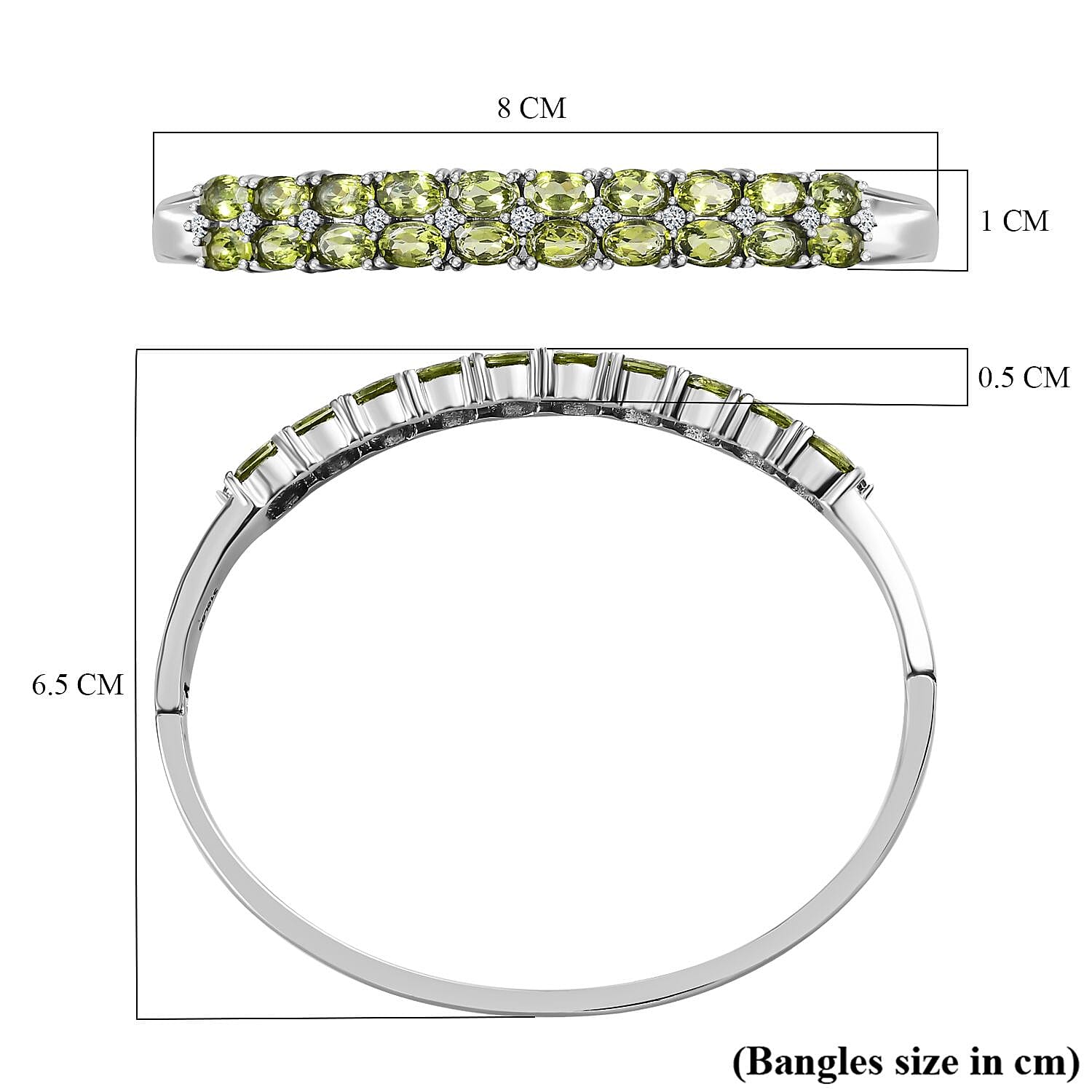 Natural Hebei Peridot and Natural Zircon Bangle (Size - 7.5) 10.75 Ct.