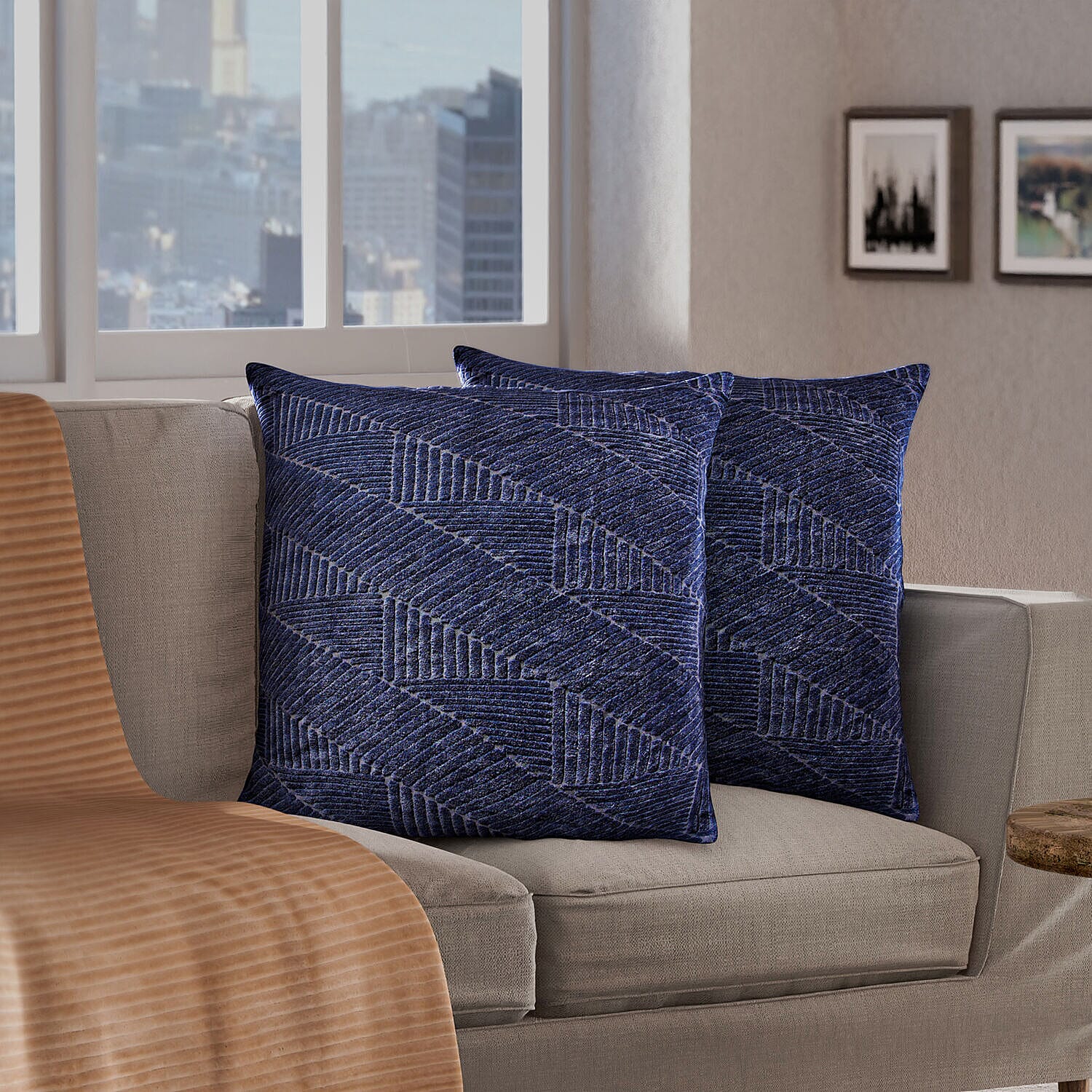 Set of 2 - Knitted Jacquard Textured Cotton Cuhsion Cover (Size 45) - Natural