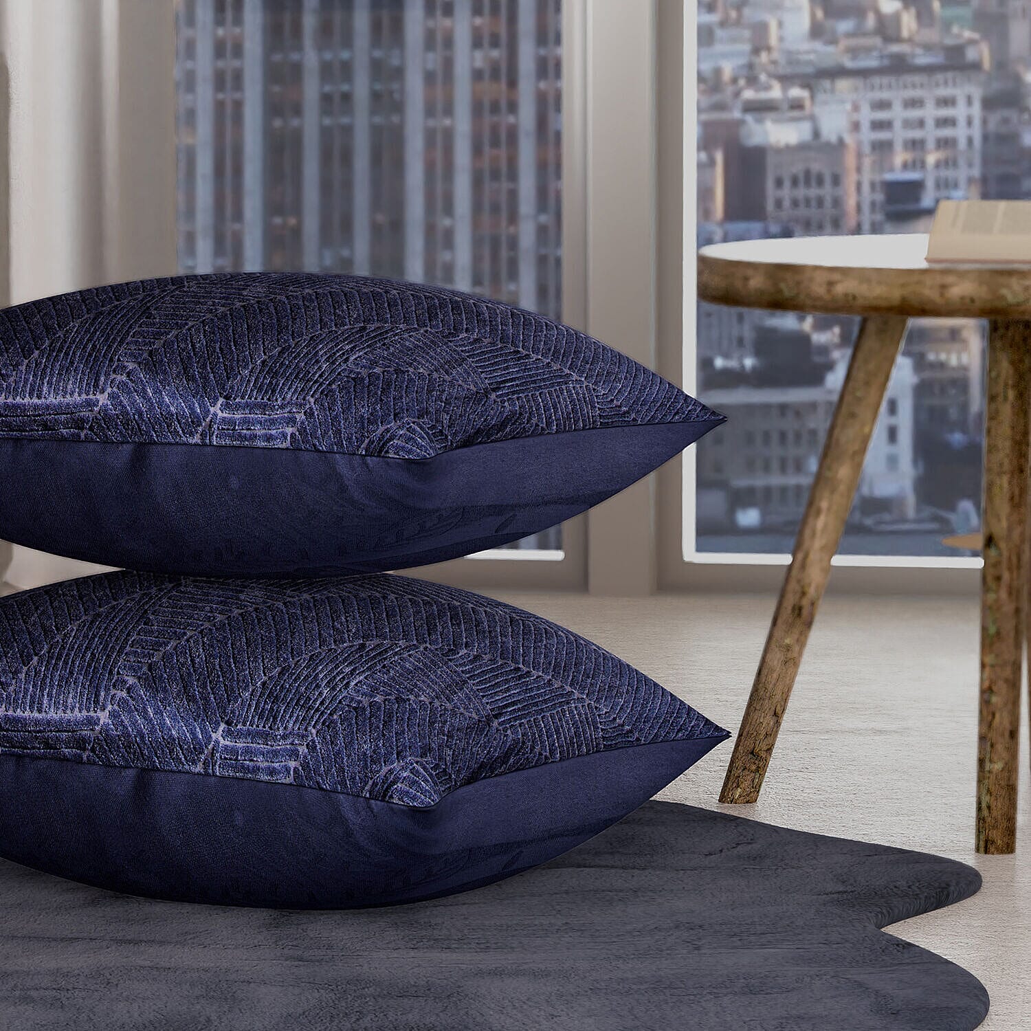 Set of 2 - Knitted Jacquard Textured Cotton Cuhsion Cover (Size 45) - Natural