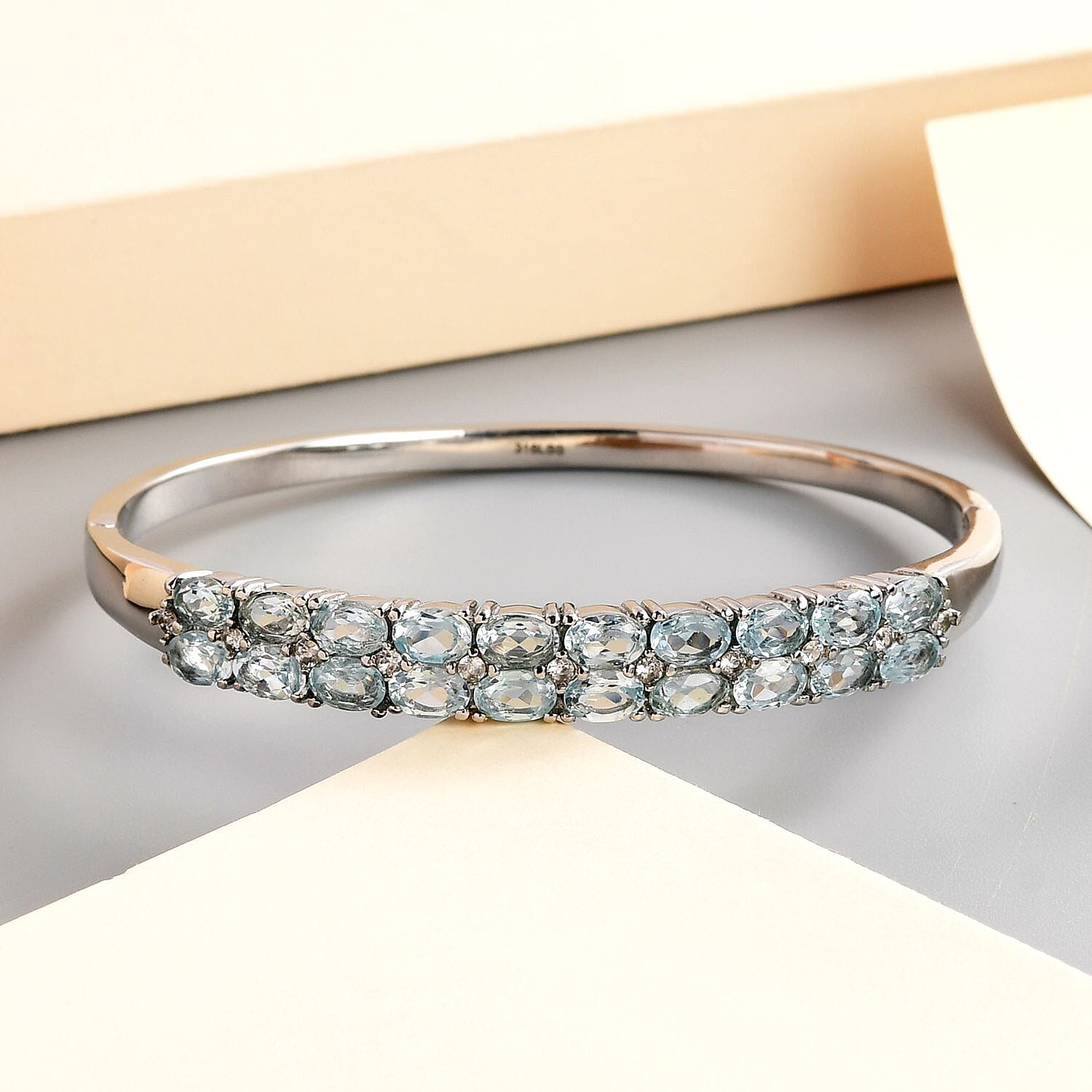Skyblue Topaz & Natural Zircon Bangle (Size - 7.5) 10.97 Ct.