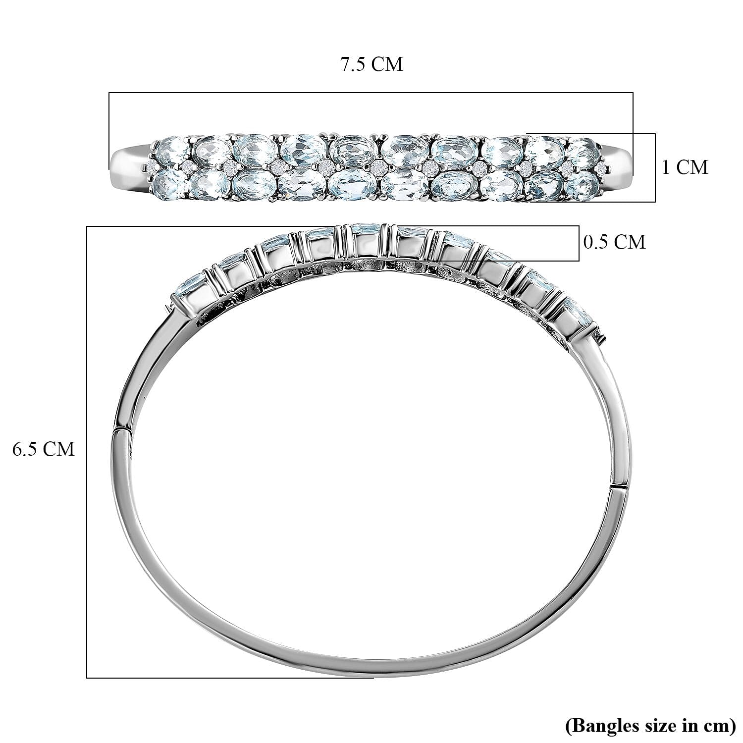 Skyblue Topaz & Natural Zircon Bangle (Size - 7.5) 10.97 Ct.