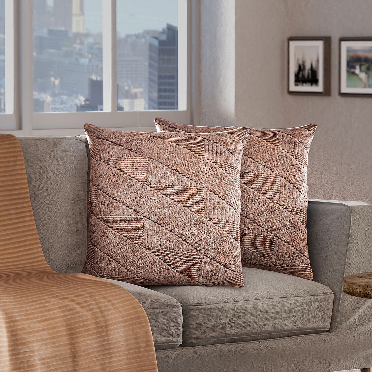 Set of 2 - 100% Cotton Knitted Jacquard Textured Cotton Cushion Cover (Size 45) - Natural