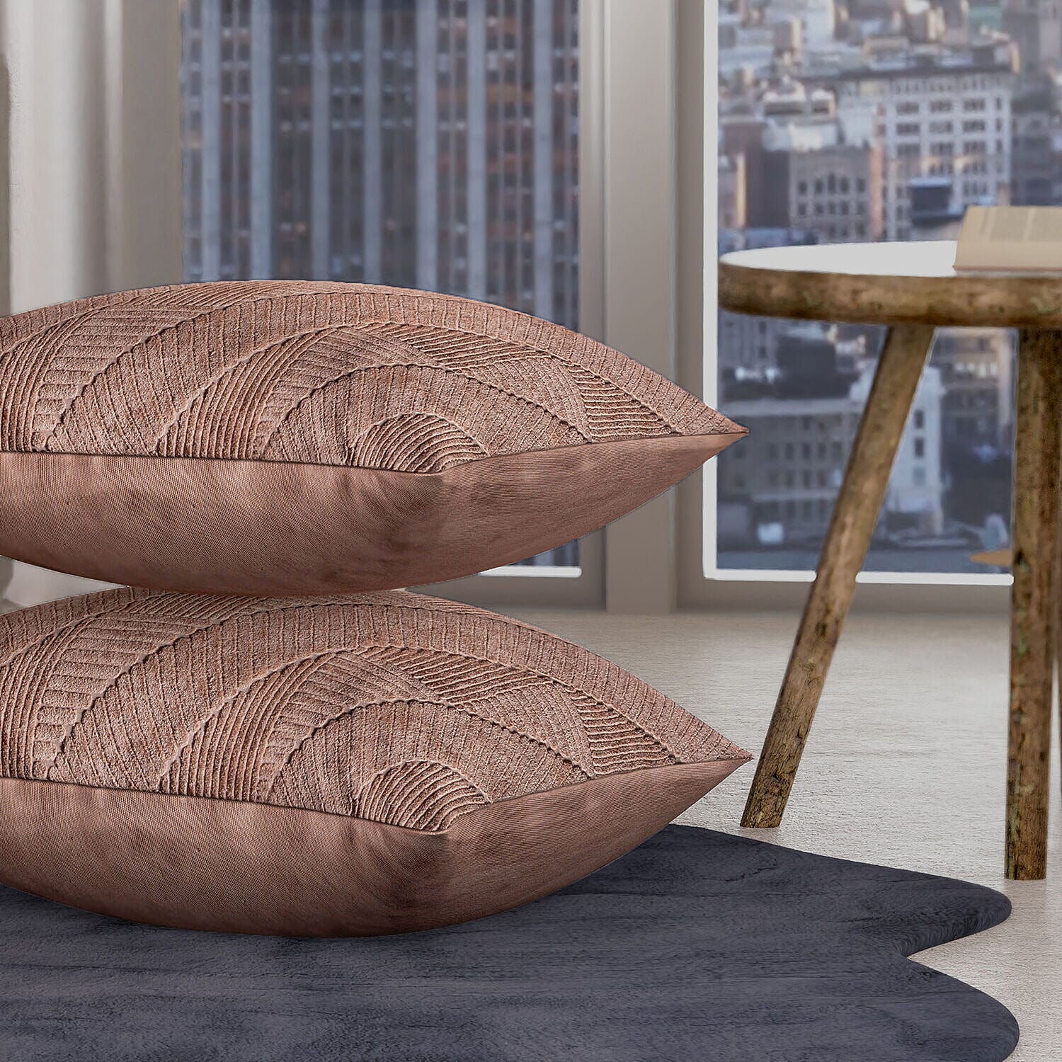 Set of 2 - 100% Cotton Knitted Jacquard Textured Cotton Cushion Cover (Size 45) - Natural