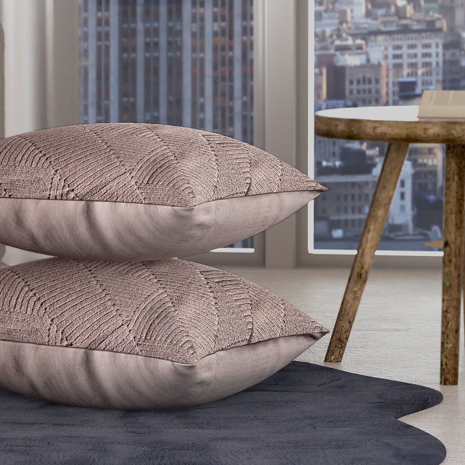 Set of 2 - 100% Cotton Knitted Jacquard Textured Cotton Cushion Cover (Size 45) - Silver