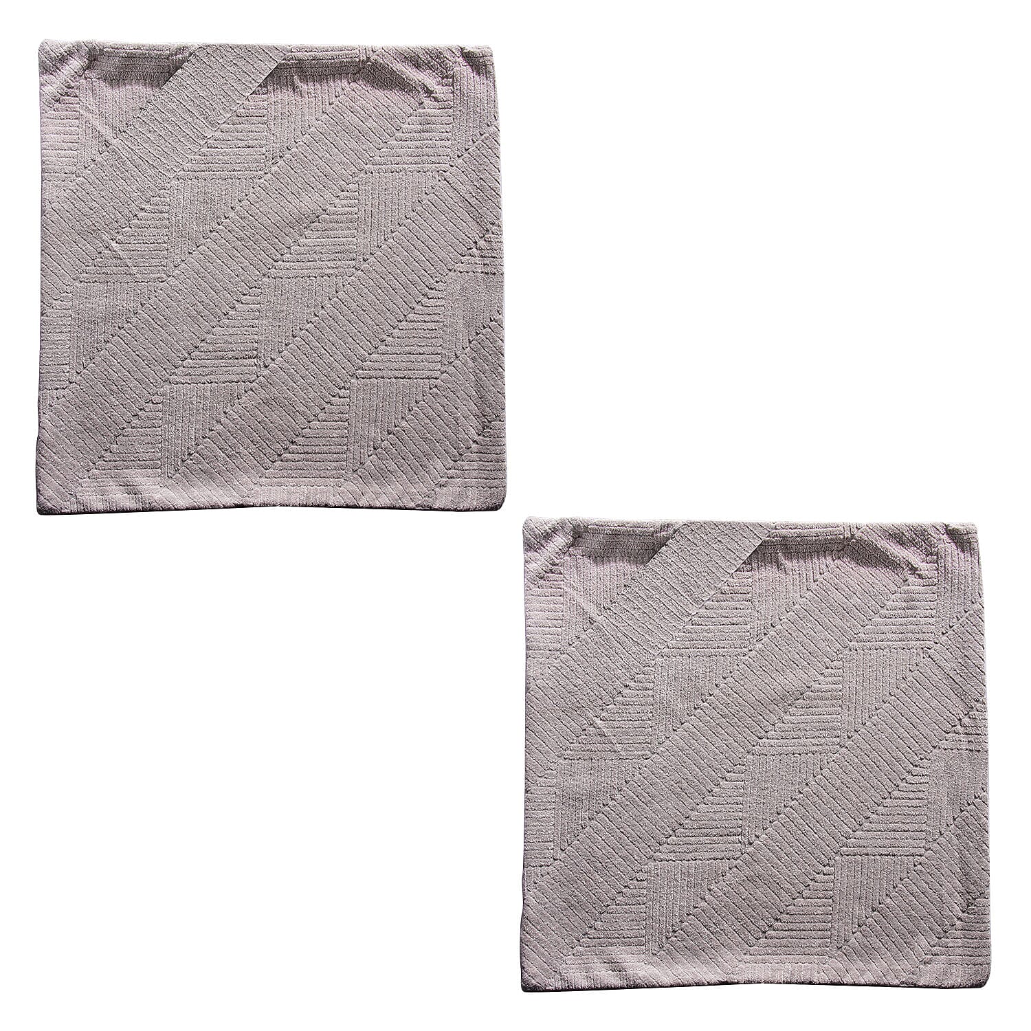 Set of 2 - 100% Cotton Knitted Jacquard Textured Cotton Cushion Cover (Size 45) - Silver