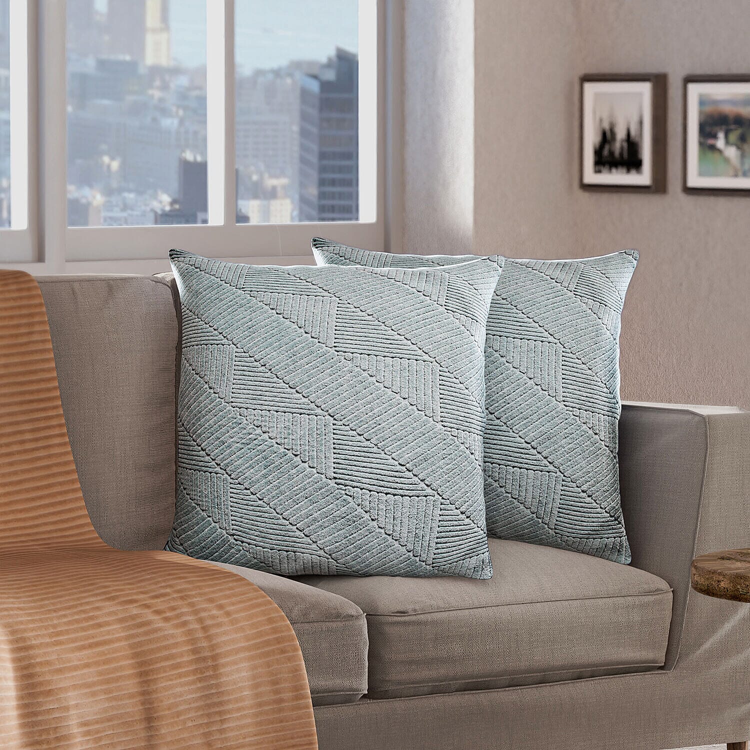 Set of 2 - 100% Cotton Knitted Jacquard Textured Cotton Cushion Cover (Size 45) - Mint