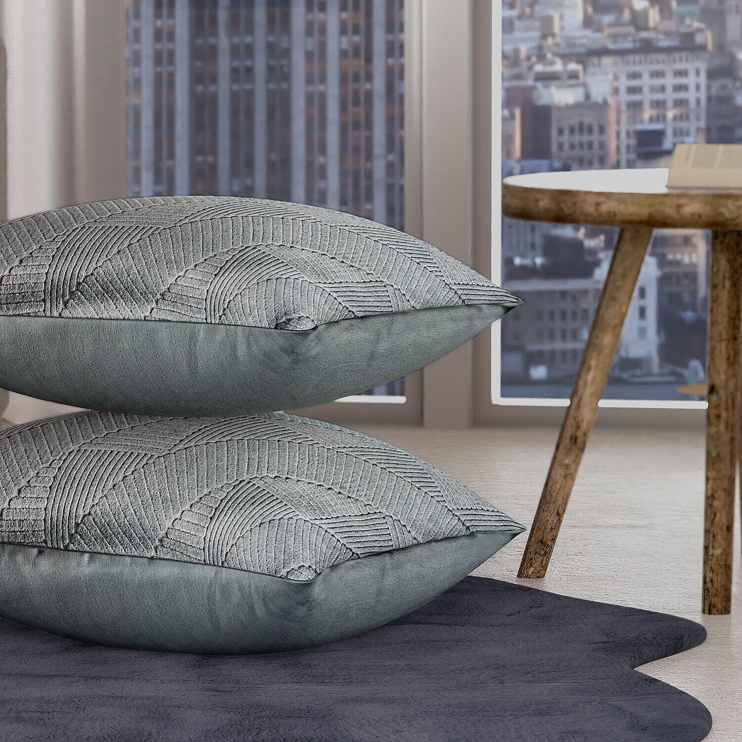 Set of 2 - 100% Cotton Knitted Jacquard Textured Cotton Cushion Cover (Size 45) - Mint