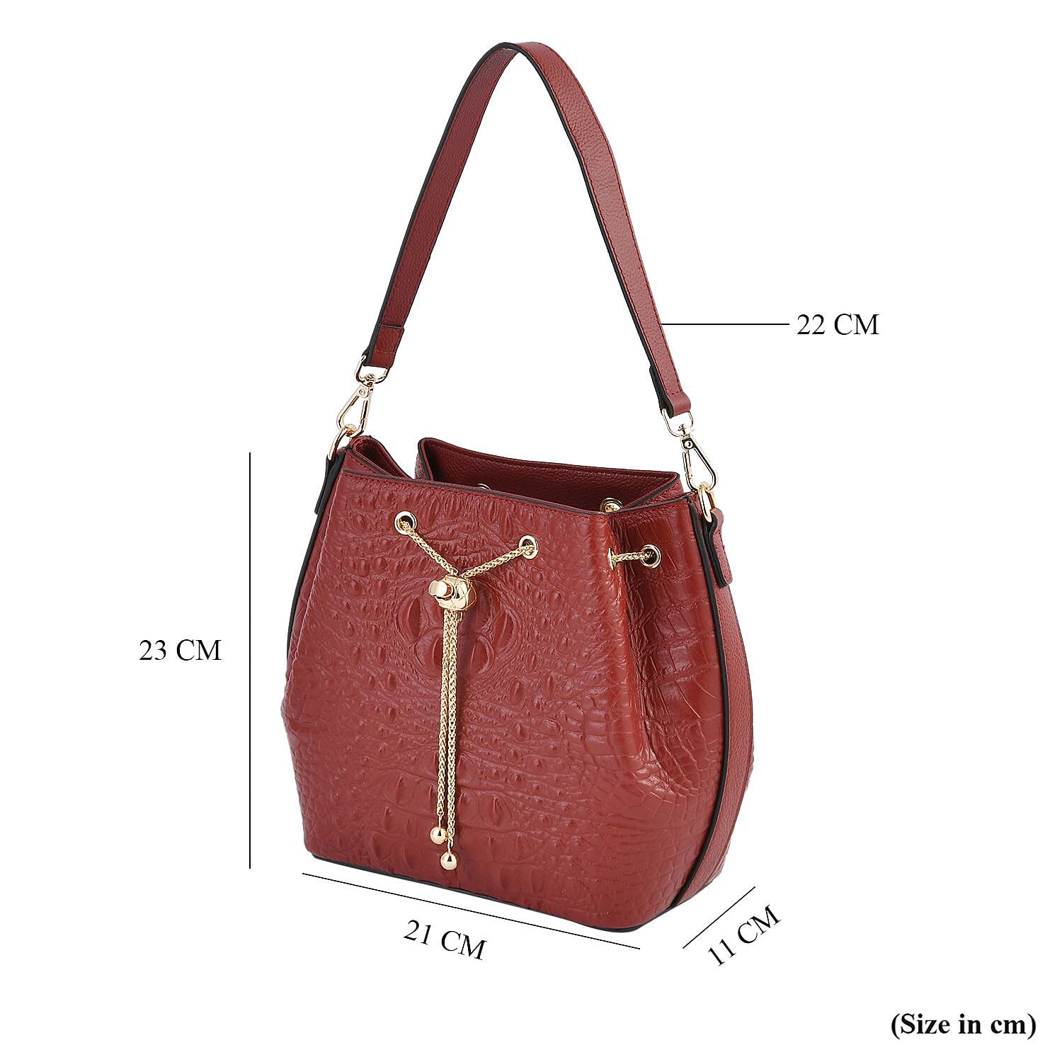 DESIGNER CLOSEOUT DOORBUSTER - Premium Genuine Leather Croc Embossed Handbag with Spiga Link and Toggle Closure, Hybrid Curb Chain and Leather Long Strap- OX Blood