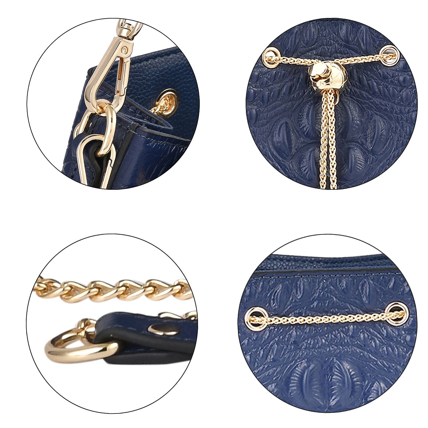 DESIGNER CLOSEOUT DOORBUSTER - Premium Genuine Leather Croc Embossed Handbag with Spiga Link and Toggle Closure, Hybrid Curb Chain and Leather Long Strap- Royal Blue