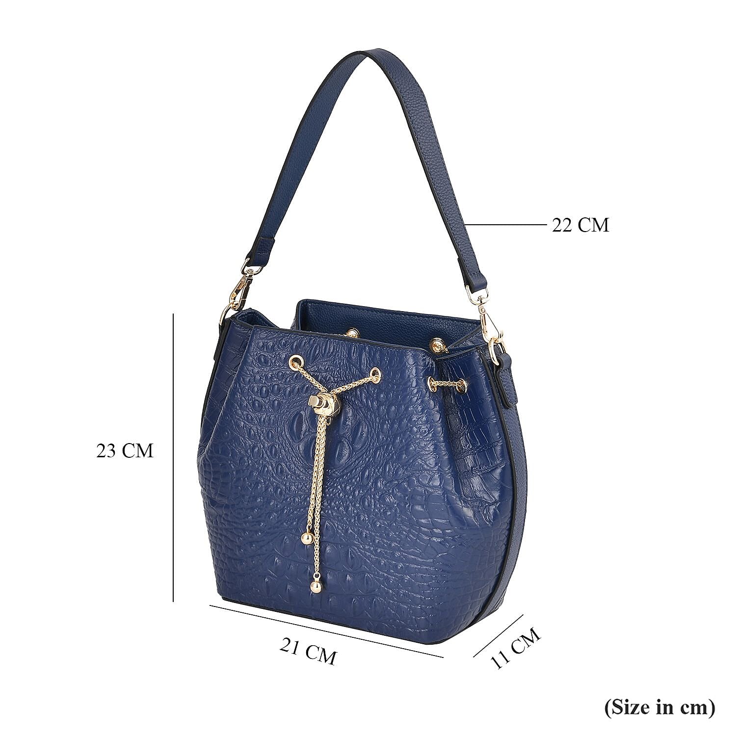DESIGNER CLOSEOUT DOORBUSTER - Premium Genuine Leather Croc Embossed Handbag with Spiga Link and Toggle Closure, Hybrid Curb Chain and Leather Long Strap- Royal Blue