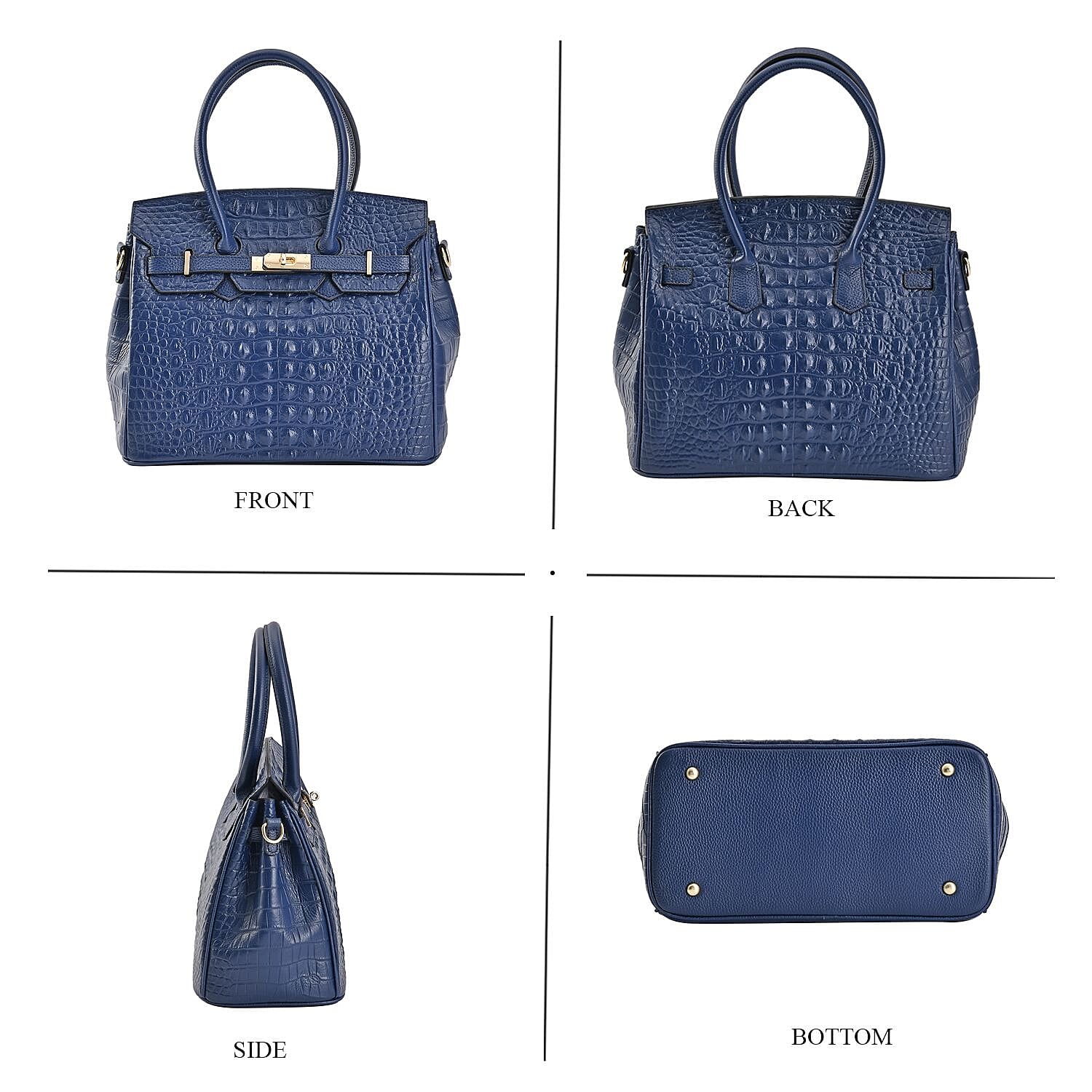 DESIGNER CLOSEOUT - Luxury Crocodile Embossed Genuine Leather Handbag with Detachable Long Strap - Royal Blue