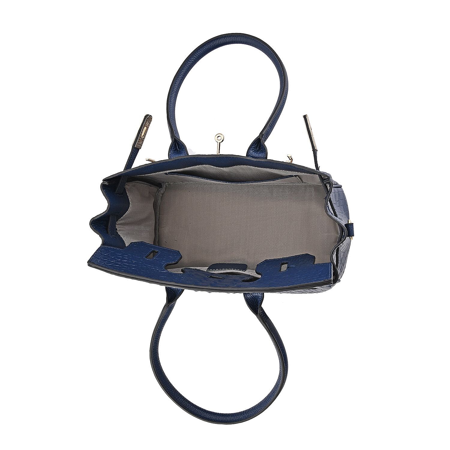 DESIGNER CLOSEOUT - Luxury Crocodile Embossed Genuine Leather Handbag with Detachable Long Strap - Royal Blue