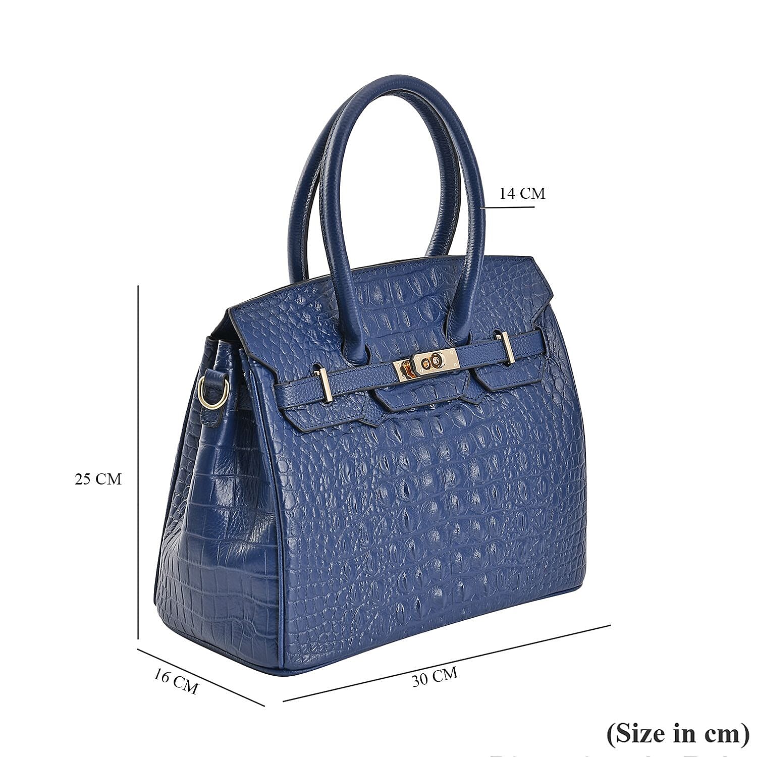 DESIGNER CLOSEOUT - Luxury Crocodile Embossed Genuine Leather Handbag with Detachable Long Strap - Royal Blue