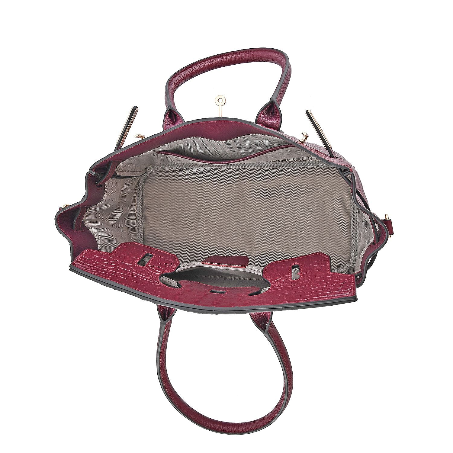 DESIGNER CLOSEOUT - Luxury Crocodile Embossed Genuine Leather Handbag with Detachable Long Strap - Ox Blood