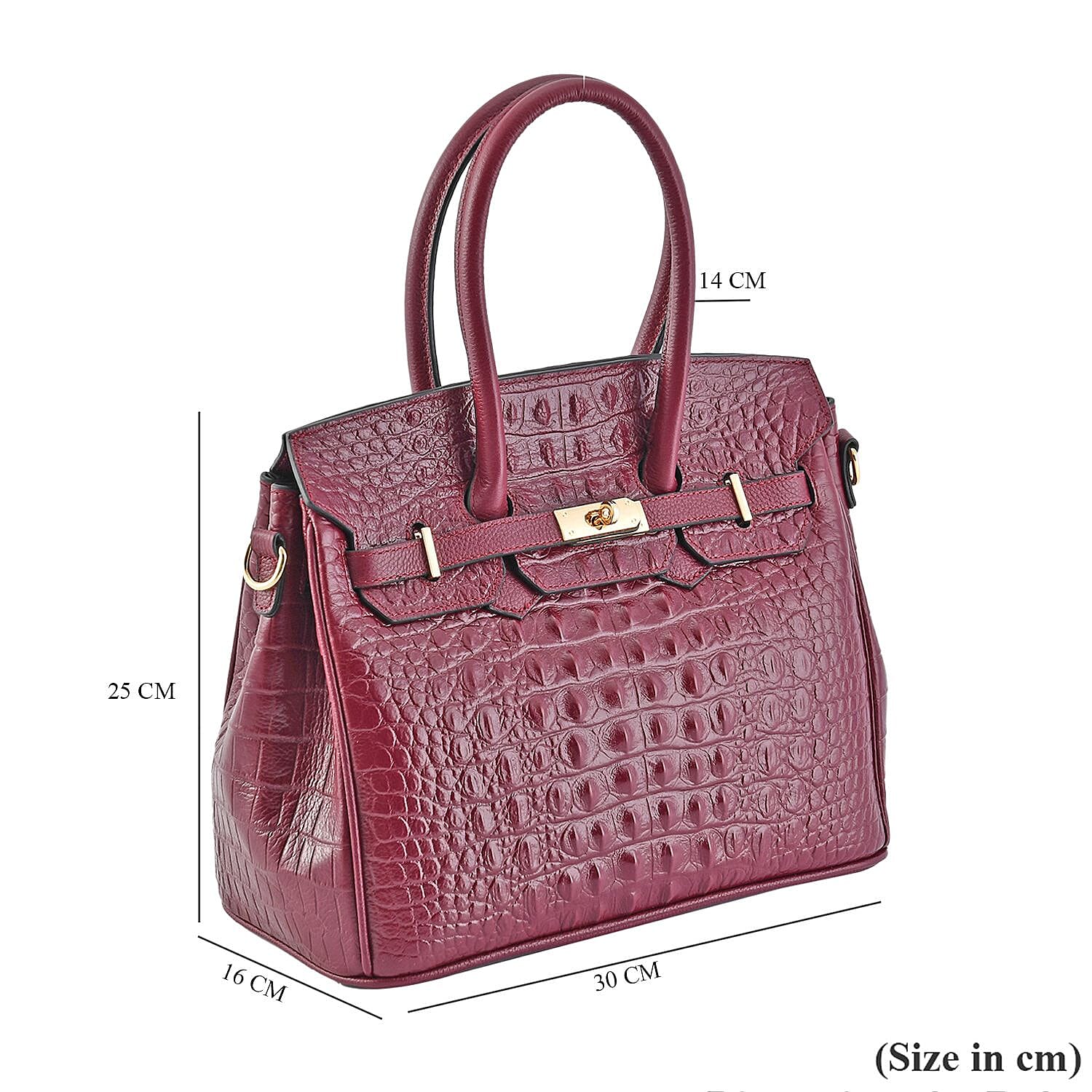 DESIGNER CLOSEOUT - Luxury Crocodile Embossed Genuine Leather Handbag with Detachable Long Strap - Ox Blood