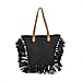 Paper Straw Tote Bag with Tassel - Black