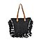 Paper Straw Tote Bag with Tassel - Black