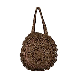 Paper Straw Handknotted Round Tote Bag - Coffee