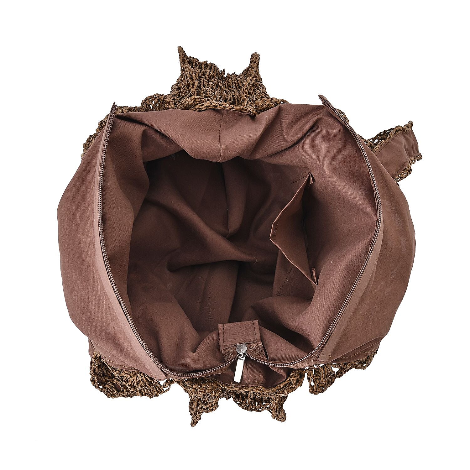 Straw Handknotted Round Tote Bag - Coffee